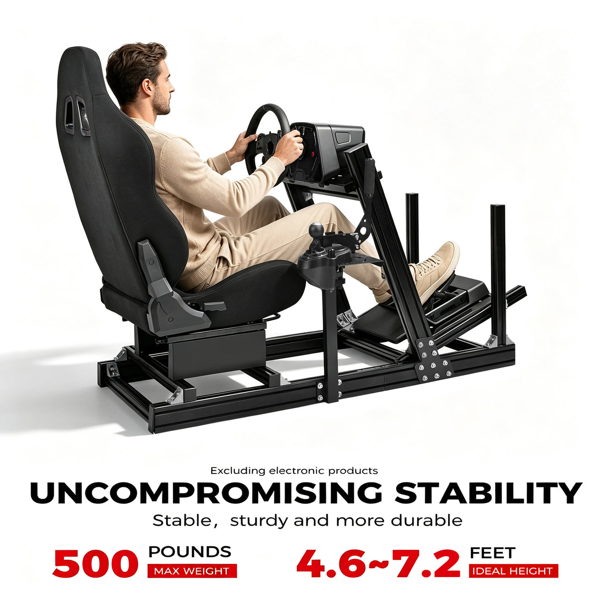 Minneer Racing Simulaor Cockpit 4080 Aluminum Profile with Black Seat , Unlimited Adjustment, Fit for Logitech/Thrustmaster/Fanatec/Moza G920,G923 ,No Handbrake,Pedals,Steering Wheel