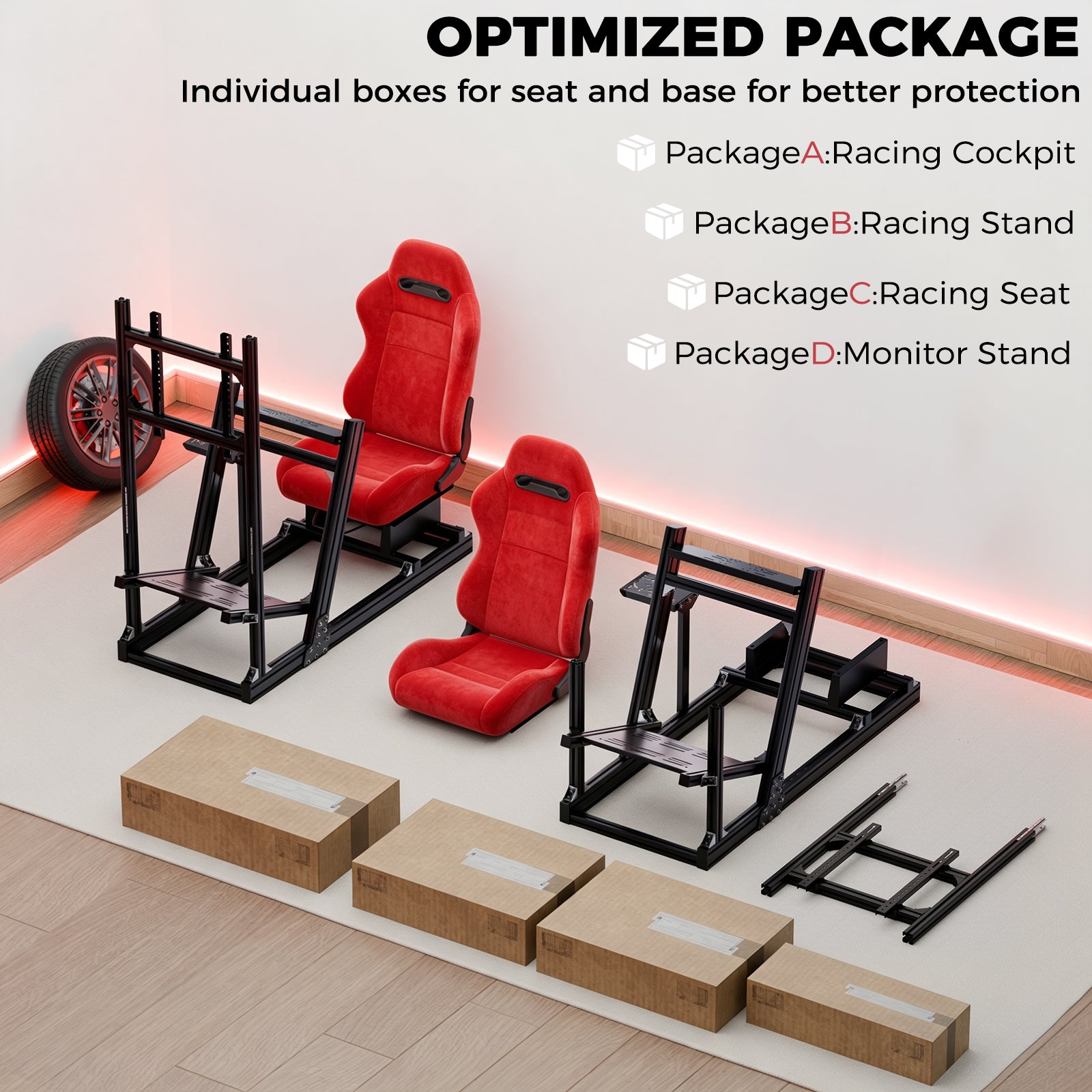 Minneer Racing Simulator Cockpit with Red Suede Seat and Monitor Stand Aviation Aluminum Alloy Fit for Logitech G29,for Thrustmaster T248,for Fanatec Racing Seats Adjustable, Wheel Pedal Handbrake Not Include