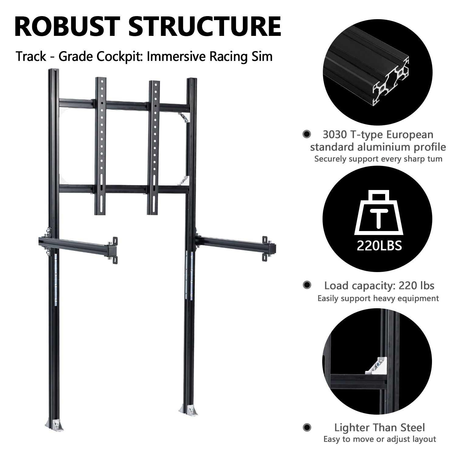 Minneer  Racing Simulator Cockpit Monitor Stand Fit for Logitech/Thrustmaster/Fanatec G29/G923/T248 Only Suitable 3060 Aluminum Racing Cockpit Without Wheel,Pedal