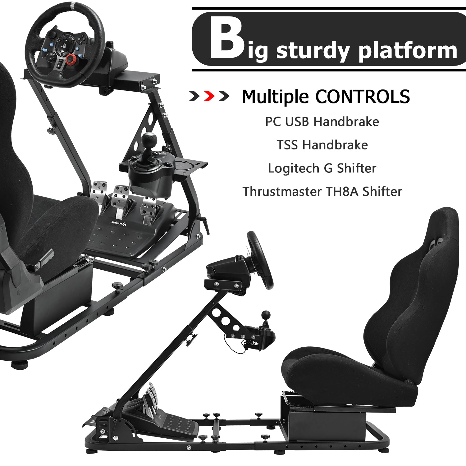 Minneer Simulation Racing Cockpit Wheel Stand with Black Seat Fit Logitech G29