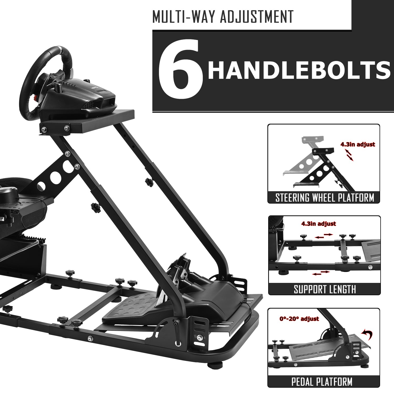 Minneer Simulation Racing Cockpit Wheel Stand with Black Seat Fit Logitech G29