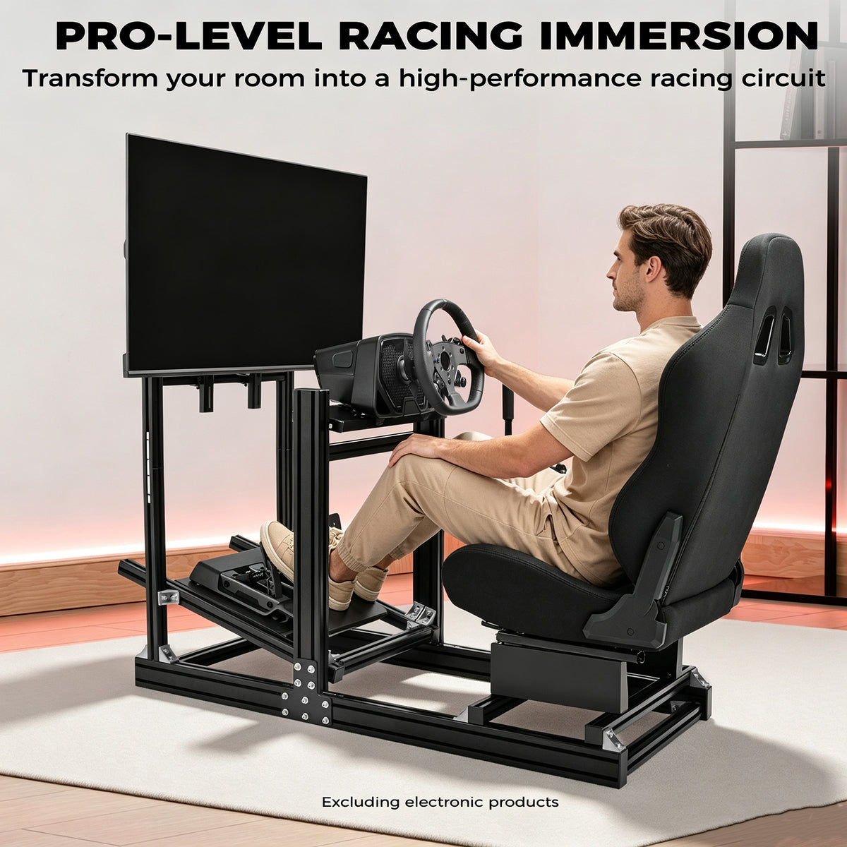 Minneer 4080 Aluminum  Profile Racing Sim Cockpit with Black Seat and Monitor stand, Ultra Strength & Rigidity, Fit for Logitech,Thrustmaster, Fanatec G29 G923 T248,  Not Include Steering Wheel,Pedals,Handbrake