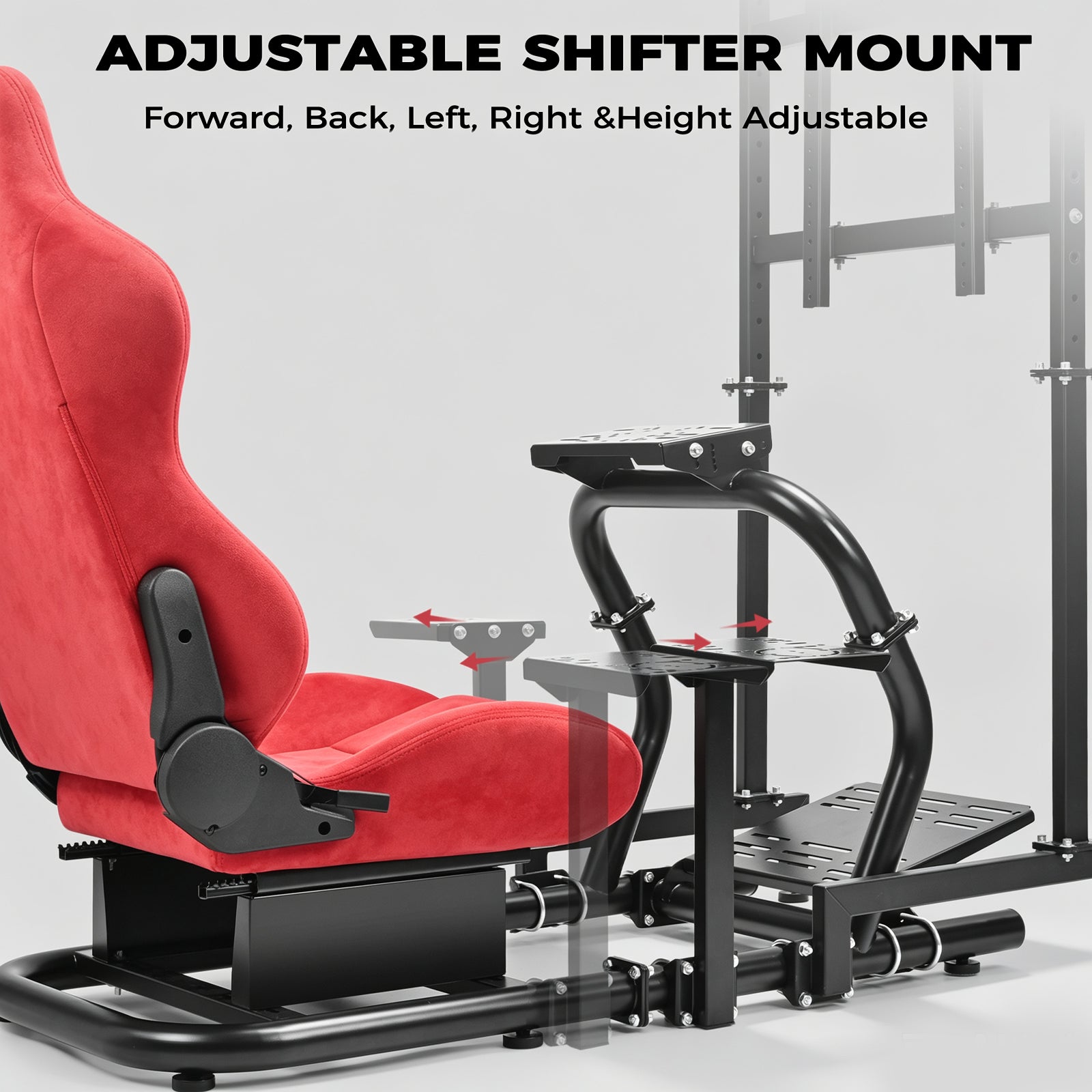 Minneer 50MM Adjustable Racing Cockpit with Red Suede Seat and Monitor Stand, Fit for Logitech G29 G920 G923, for Thrustmaster, for Fanatec, Adjustable Racing Wheel Stand, Gaming Race Cockpit Without Steering Wheel Pedal Shifter