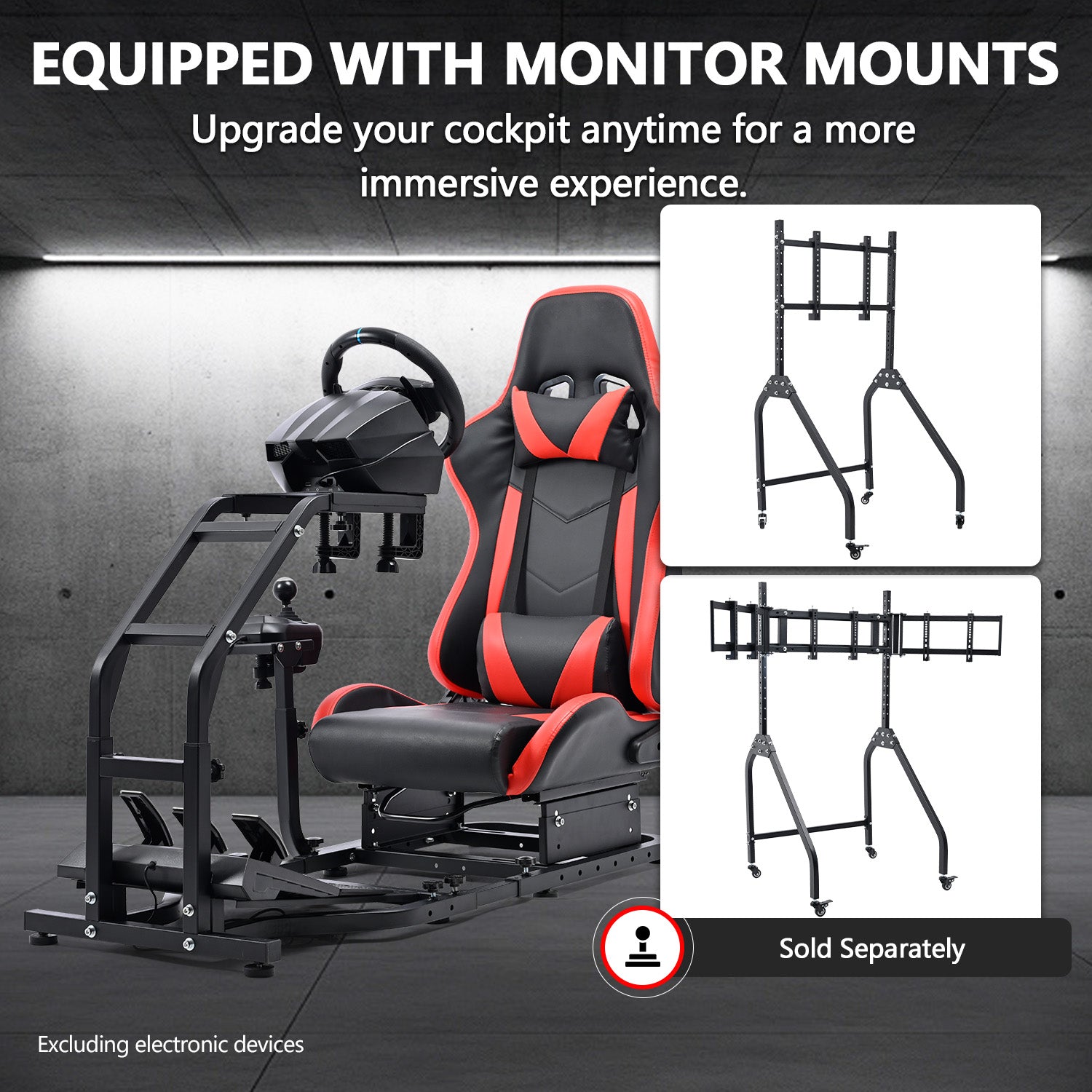 Minneer Driving Sim Cockpit with Red Seat  Unobstructed Design for Both Legs Fit for Logitech/Thrustmaster G29,G920,G923,G25&T300RS,T80,T150 Adjustable No Steering Wheel, Handbrake, Pedals