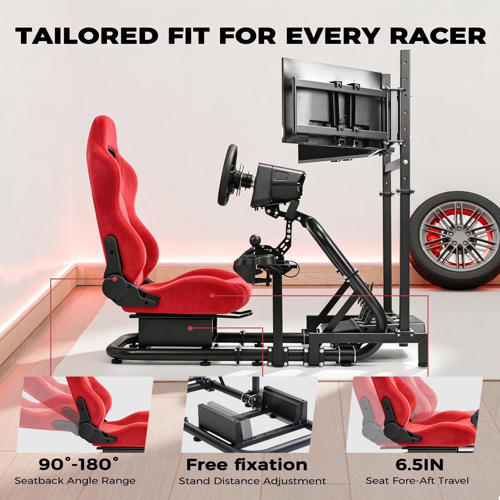 Minneer  Racing Simulator Cockpit with triple monitor stand and Suede seat Compatible with Logitech/Thrustmaster/Fanatec G29 G920 G923 T300RS CSL-DD, excludes steering wheel, pedals, monitor and gear shifter