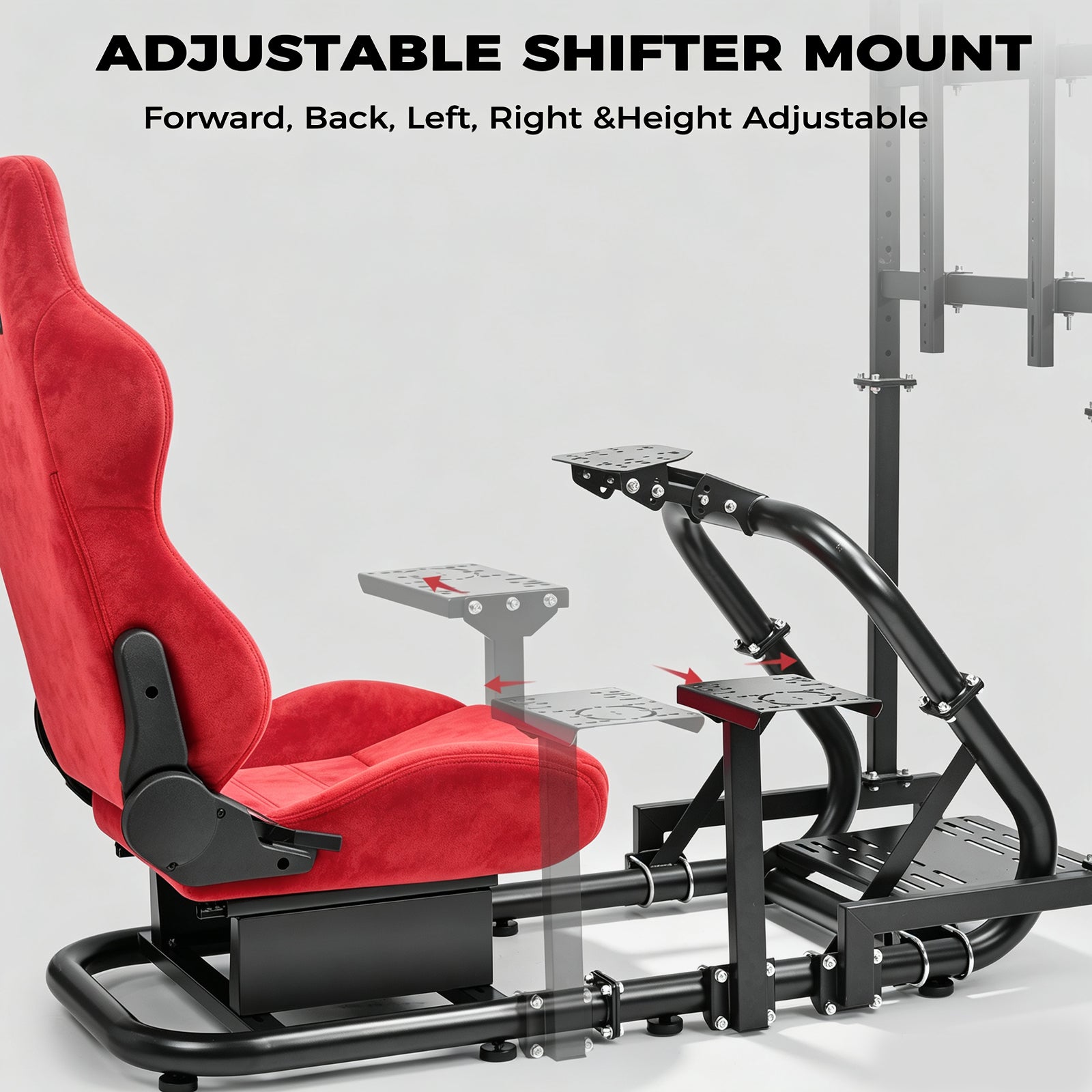Minneer Racing Steering Wheel Stand with Red Suede Seat and Monitor Stand, Fit for Logitech G29 G920, for Thrustmaster T248, for Fanatec, Gaming Simulator Cockpit, Not Include Wheel, Pedal and Handbrake