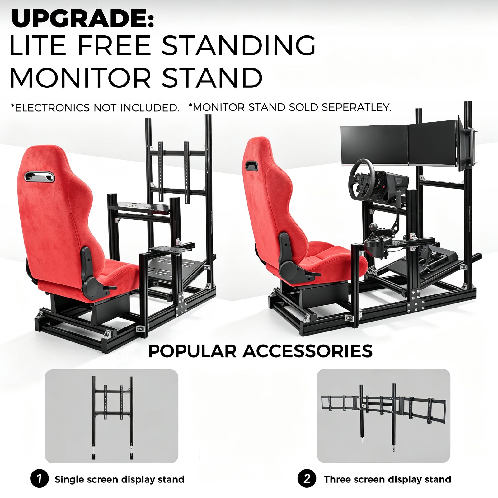 Minneer Racing Simulator Stand With Red Suede Seat  Fit for Logitech G29 G920, for Thrustmaster T80, for Fanatec,Adjustable Steering Wheel Stand,Not Included Wheel,Pedals & Shifter