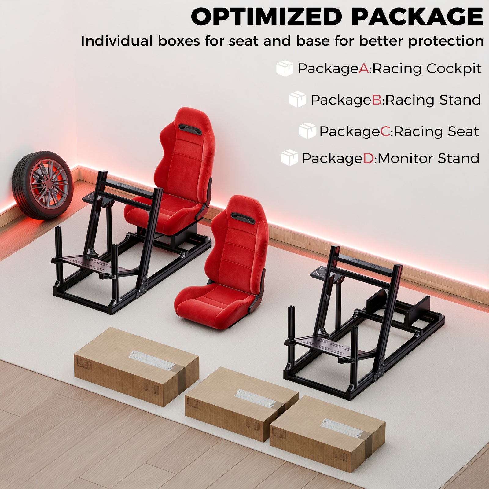 Minneer Racing Simulator Stand With Red Suede Seat, Cockpit Made Of 8040 Aluminum Profiles, Compatible With Fanatec, Moza, Logitech, And Thrustmaster Direct-Drive Steering Wheels; Does Not Include Steering Wheel, Pedals, Or Handbrake.