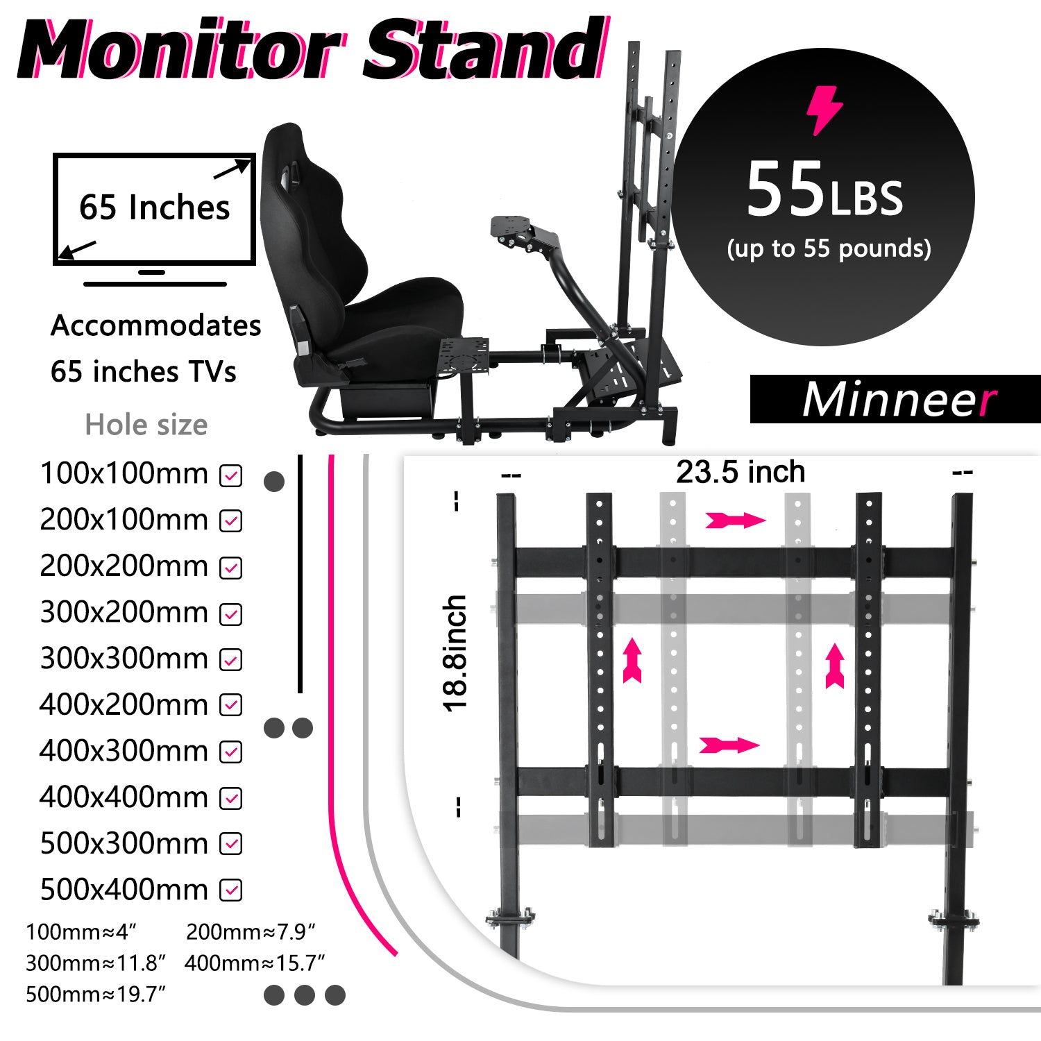 Minneer Comfortable Racing Simulator Cockpit with Seat TV Stand Fit Logitech Fanatec