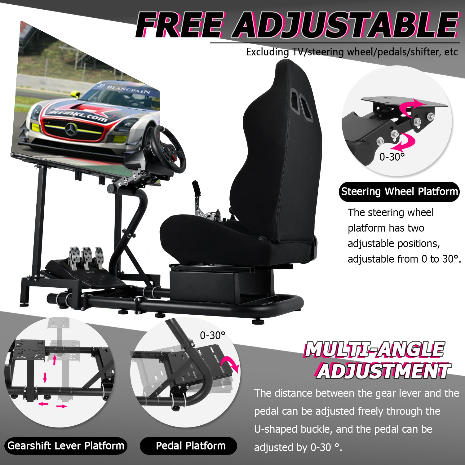 Minneer Comfortable Racing Simulator Cockpit with Seat TV Stand Fit Logitech Fanatec