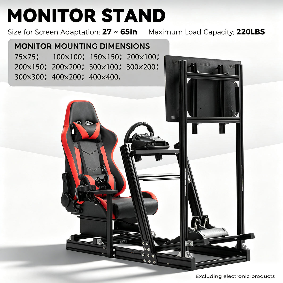 Minneer 4080 Aluminum Profile Racing Simulator Cockpit with Red Seat and Monitor Stand, Fully Adjustability, Fit for Logitech, Thrustmaster, Fanatec G29 G920 T248, Not Include Steering Wheel,Pedals,Handbrake,Monitor