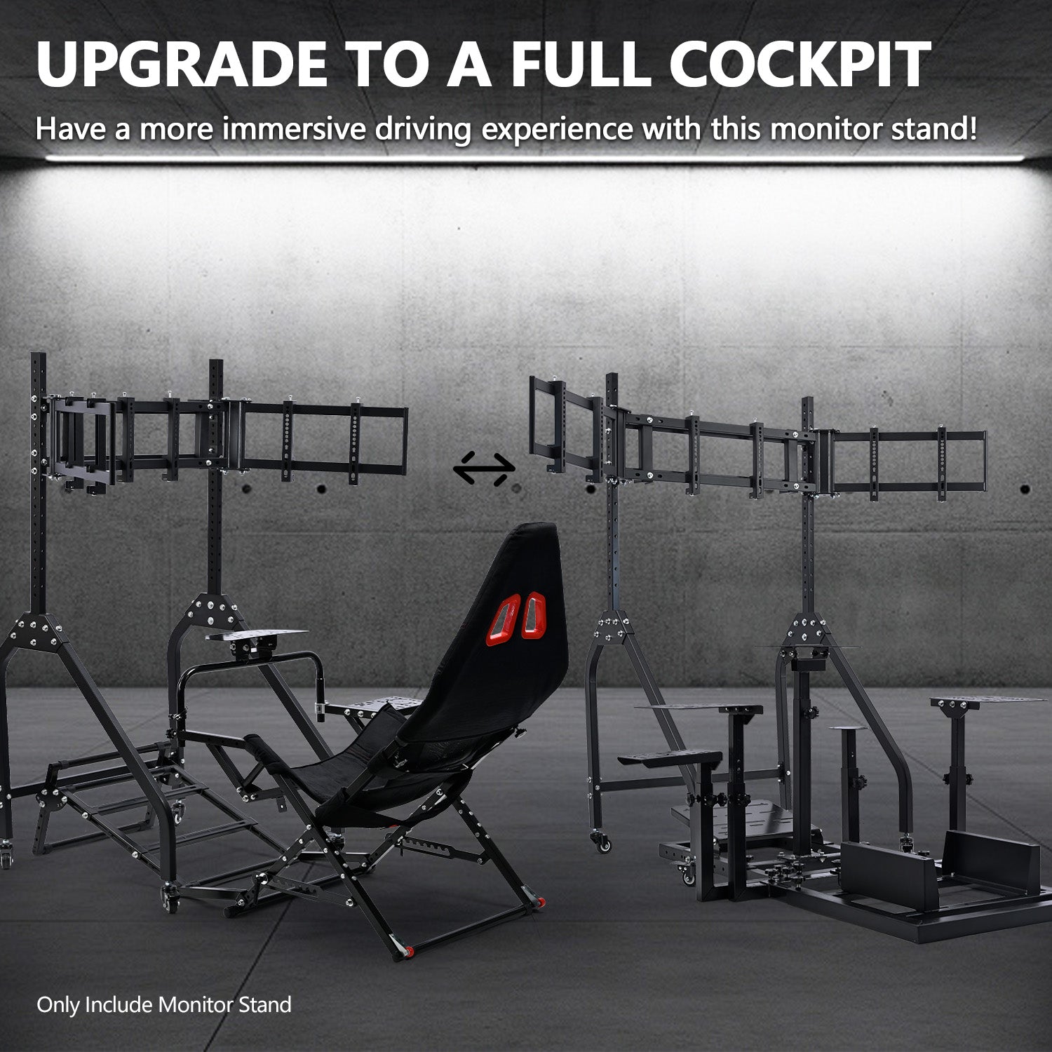 Minneer  Triple Monitor Stand with Brake Casters , Ergonomic Height/Tilt/Spacing Adjustment for 27 to 32 inch Monitors , Gaming Workstation Setup