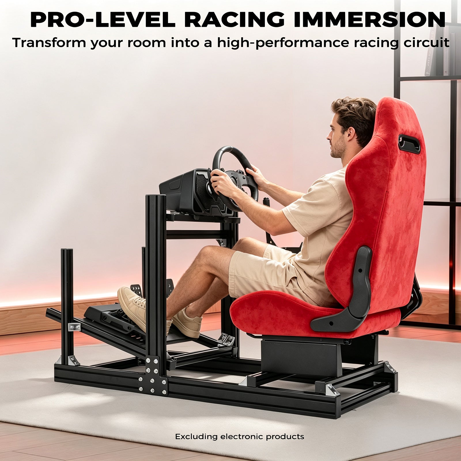 Minneer Racing Simulator Stand With Red Suede Seat  Fit for Logitech G29 G920, for Thrustmaster T80, for Fanatec,Adjustable Steering Wheel Stand,Not Included Wheel,Pedals & Shifter