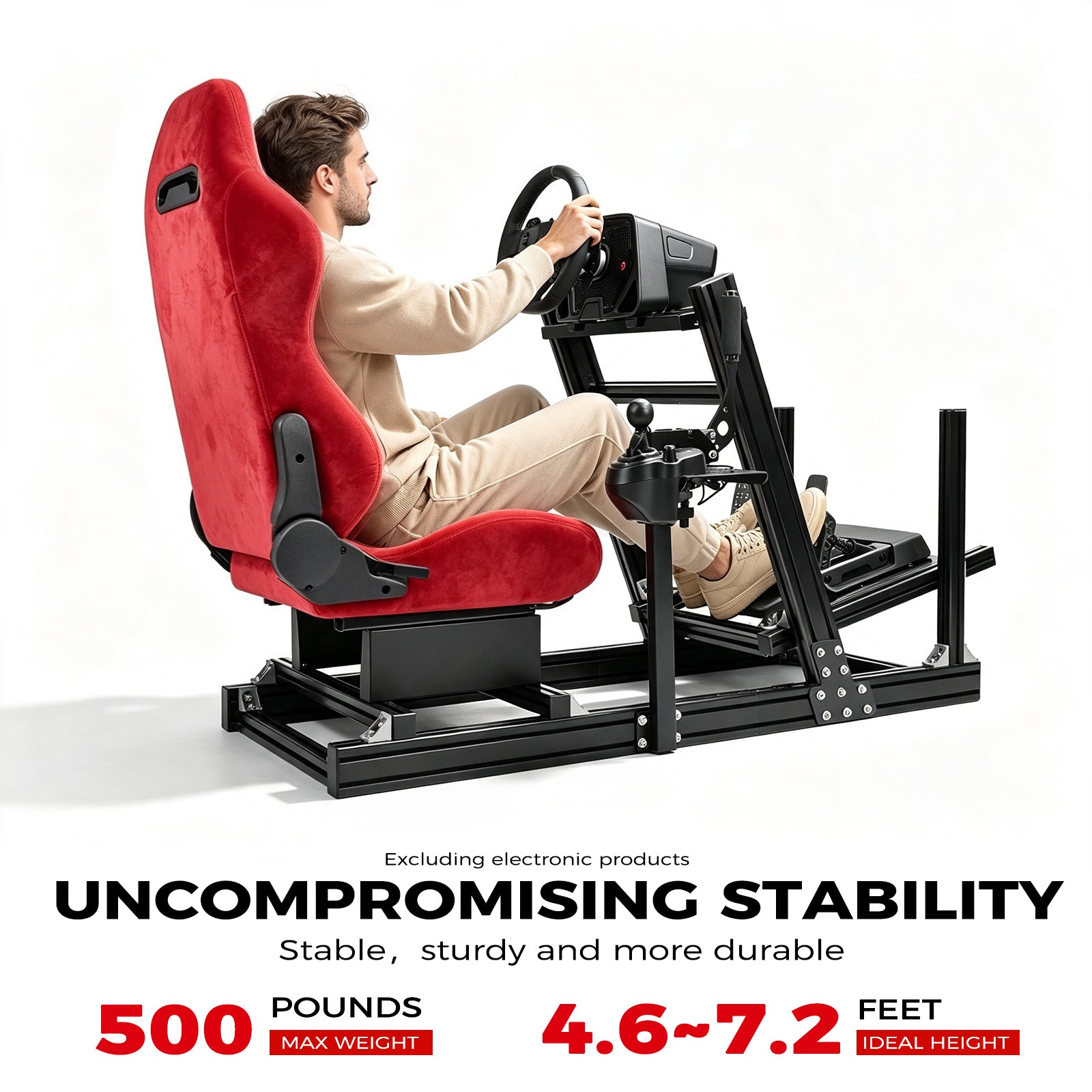 Minneer Racing Simulator Stand With Red Suede Seat, Cockpit Made Of 8040 Aluminum Profiles, Compatible With Fanatec, Moza, Logitech, And Thrustmaster Direct-Drive Steering Wheels; Does Not Include Steering Wheel, Pedals, Or Handbrake.