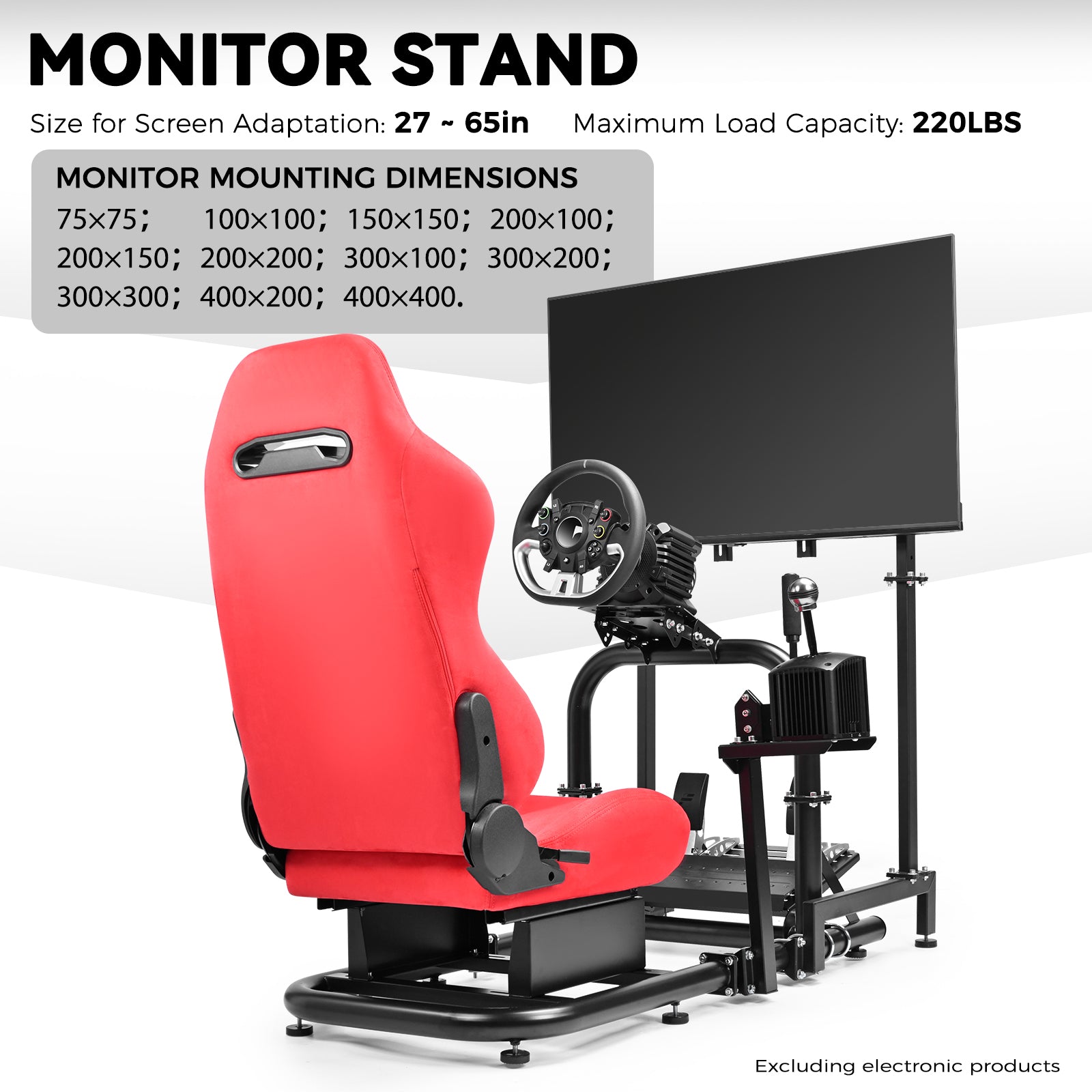 Minneer Stable Racing Simulator Cockpit with Red Suede Seat and Monitor Stand, Fit for Logitech G29 G920, for Thrustmaster T248 T300, for Fanatec, Racing Wheel Stand, Wheel Pedal Handbrake Not Included