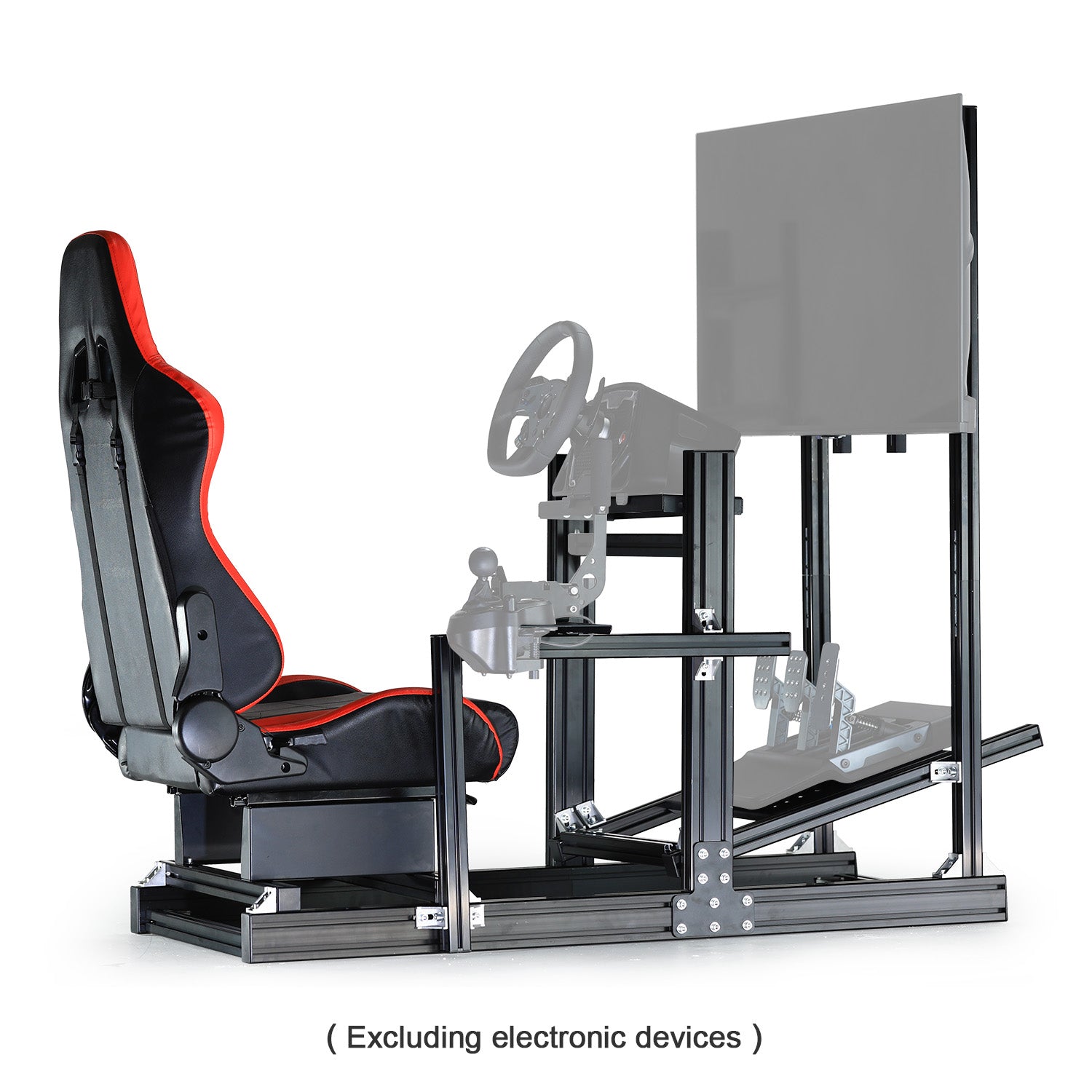Minneer 4080 Aluminium Profile Racing Sim Cockpit with Red Seat and Monitor Stand, Fully Adjustability, Fit for Logitech,Thrustmaster, Fanatec G29 G923 T248,  Not Include Steering Wheel,Pedals,Handbrake