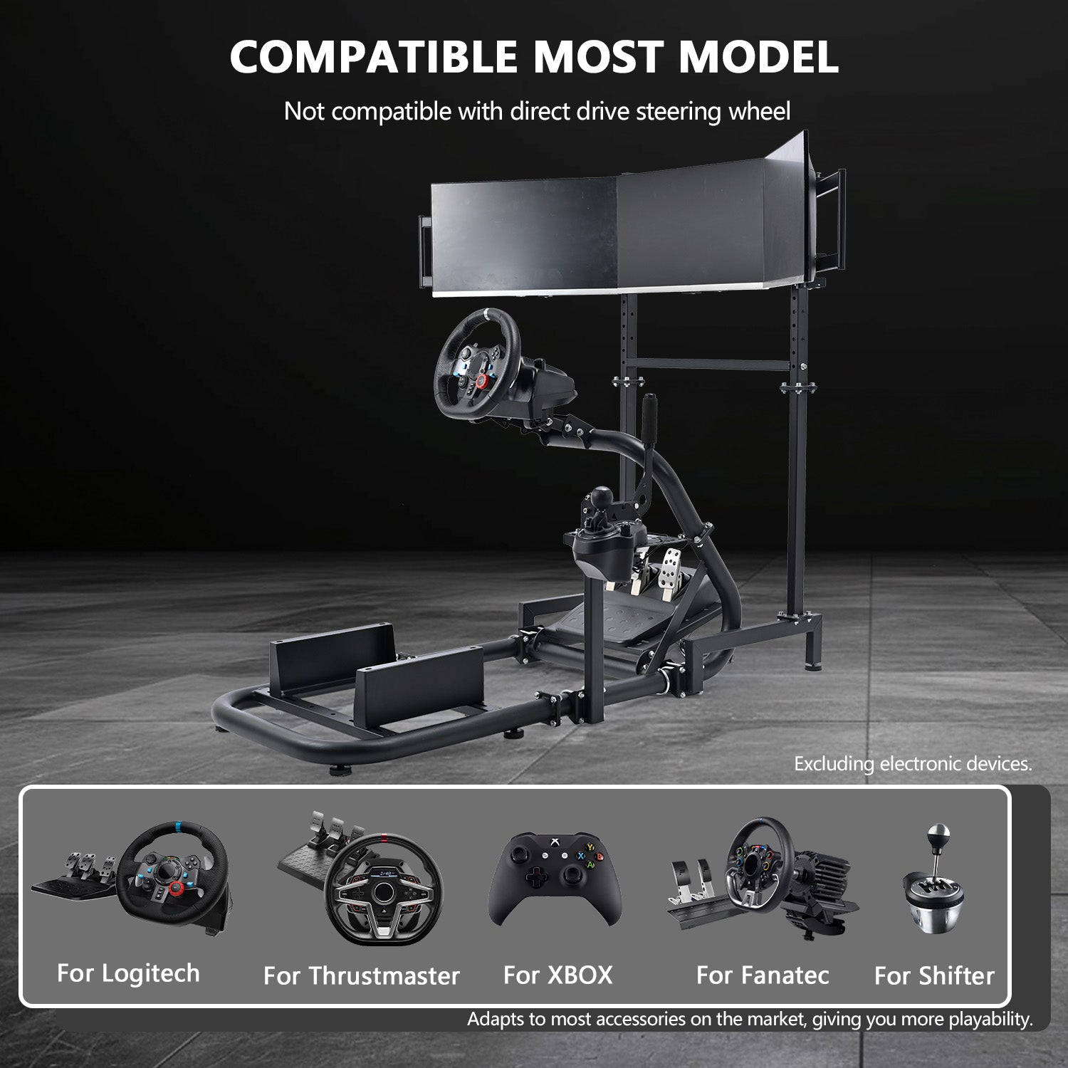 Minneer Racing Sim Cockpit with Triple Monitor Stand, Wide Compatibility, Fit for Logitech,Thrustmaster,G29 G923 T248,  Not Include Steering Wheel,Pedals,Handbrake