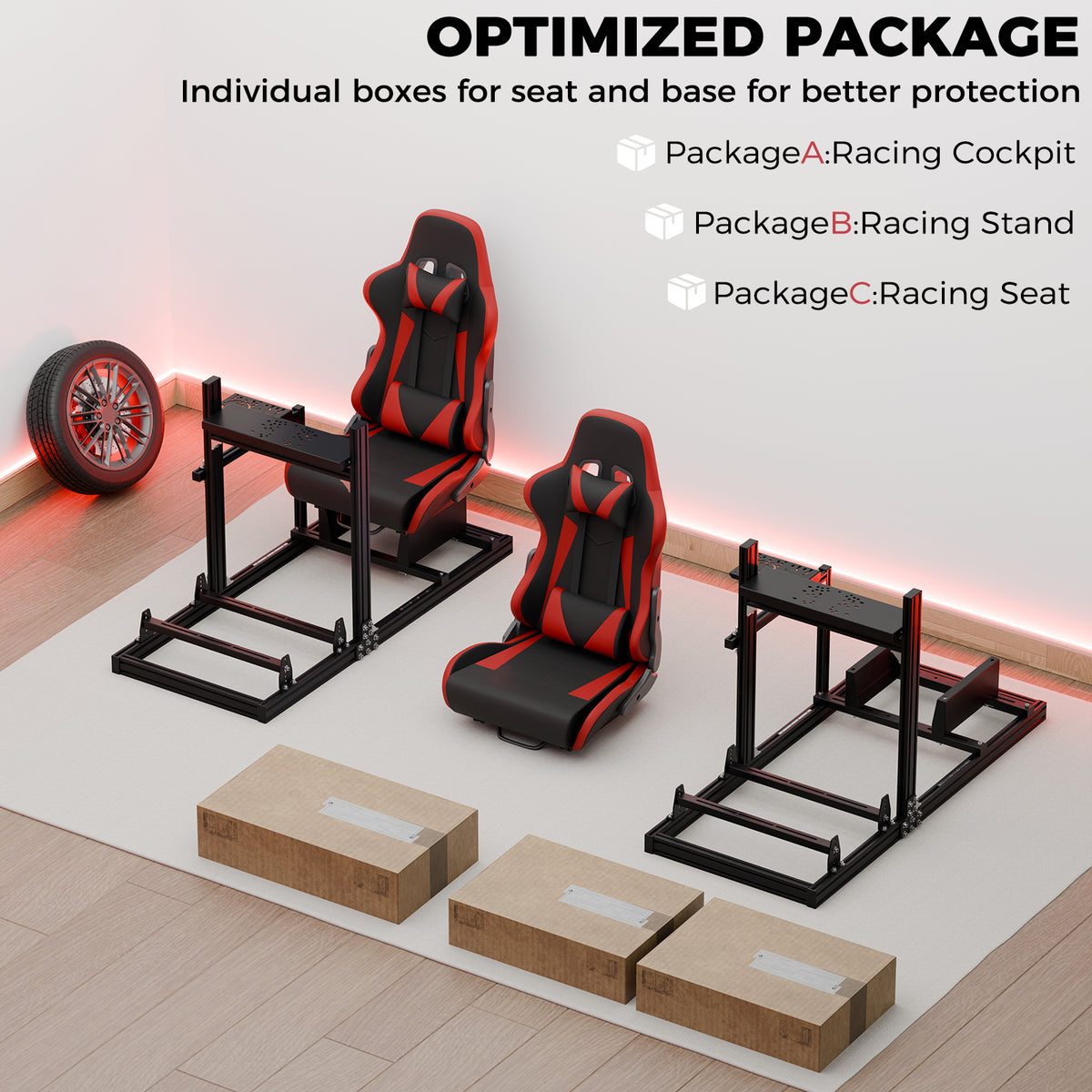 Minner Aluminum  3060 Profile Racing Simulator Cockpit with Red Seat , Unlimited Adjustment, Fit for Thrustmaster, Fanatec, Moza, Logitech G29 GPro,  Sim Frame 3040，Not Include Steering,Wheel,Pedals,Handbrake