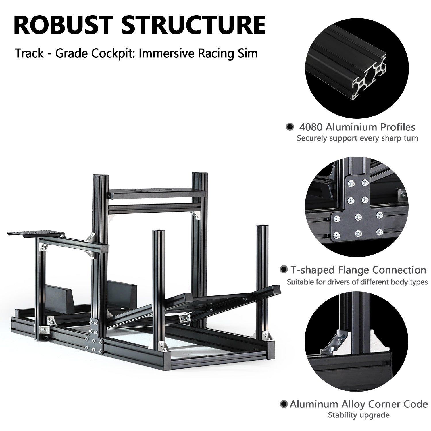 Minneer 4080 Aluminium Profile Racing Sim Cockpit, Ultra Strength & Rigidity, Fit for Logitech,Thrustmaster, Fanatec G29 G923 T248,  Not Include Steering Wheel,Pedals,Handbrake