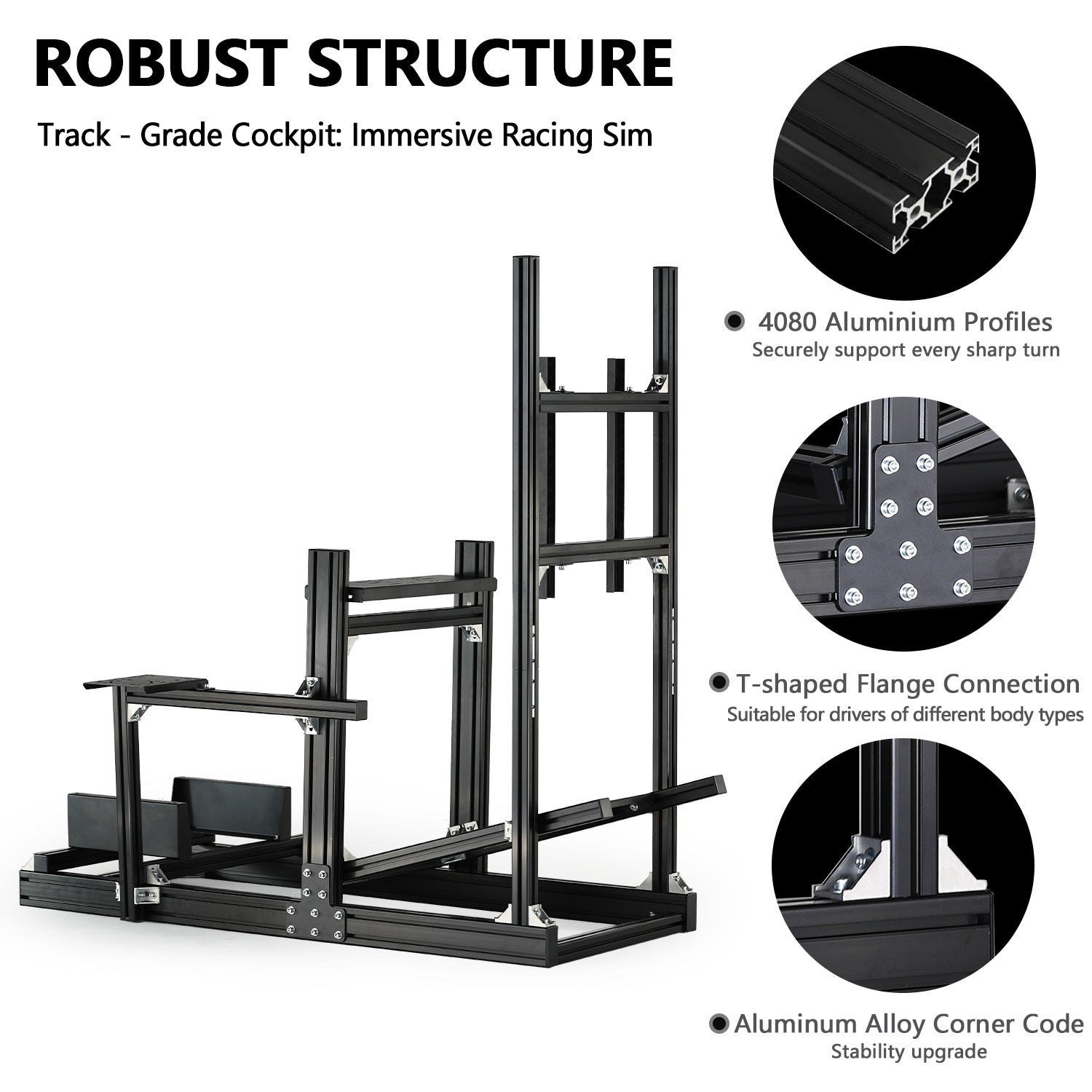 Minneer 4080 Aluminum Profile Racing Simulator Cockpit with Monitor Mount, Unlimited Adjustment, Fit for Thrustmaster, Fanatec, Moza, Logitech G29 GPro, Not Include Steering Wheel,Pedals,Handbrake