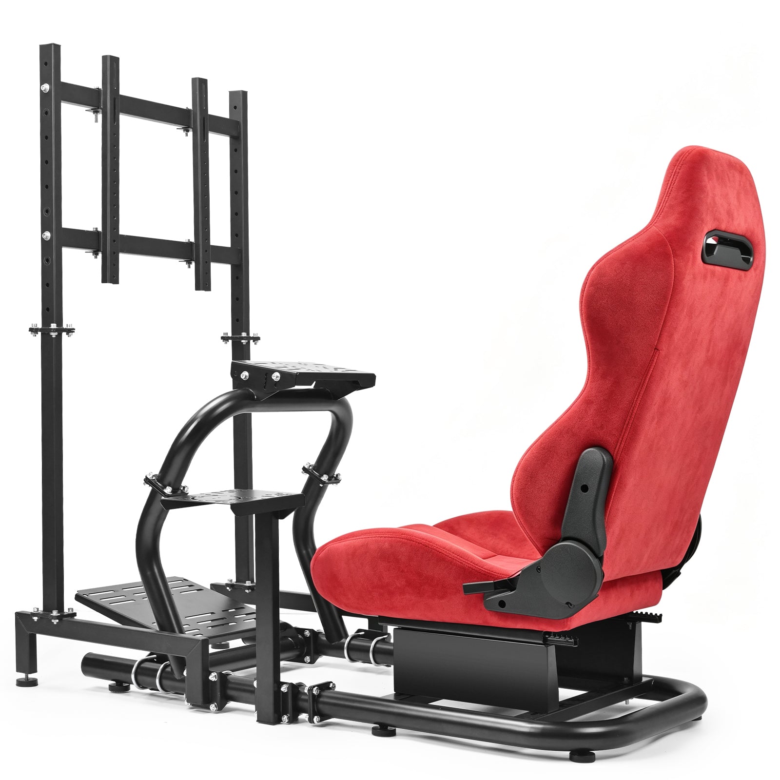 Minneer 50MM Adjustable Racing Cockpit with Red Suede Seat and Monitor Stand, Fit for Logitech G29 G920 G923, for Thrustmaster, for Fanatec, Adjustable Racing Wheel Stand, Gaming Race Cockpit Without Steering Wheel Pedal Shifter