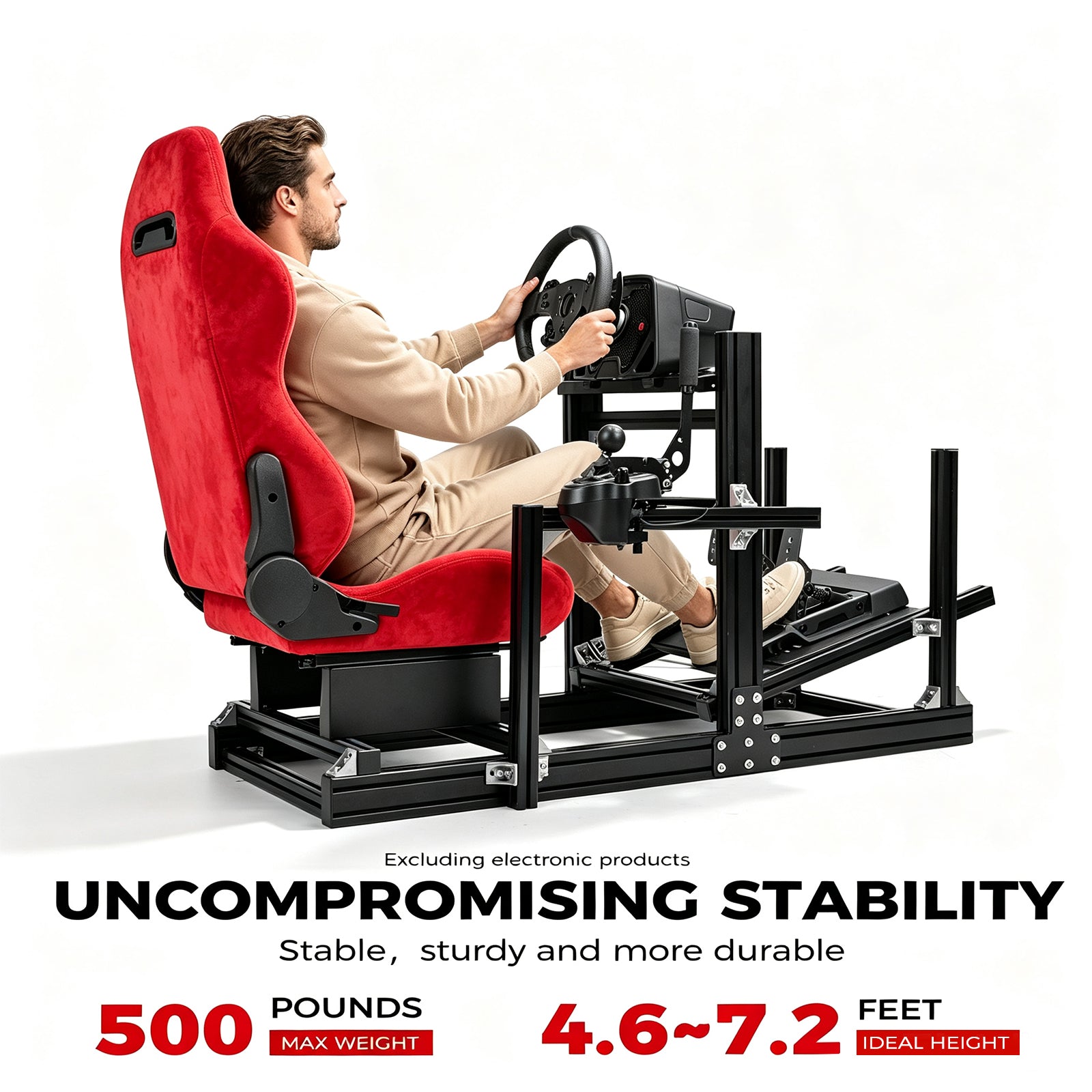 Minneer Racing Simulator Stand With Red Suede Seat  Fit for Logitech G29 G920, for Thrustmaster T80, for Fanatec,Adjustable Steering Wheel Stand,Not Included Wheel,Pedals & Shifter