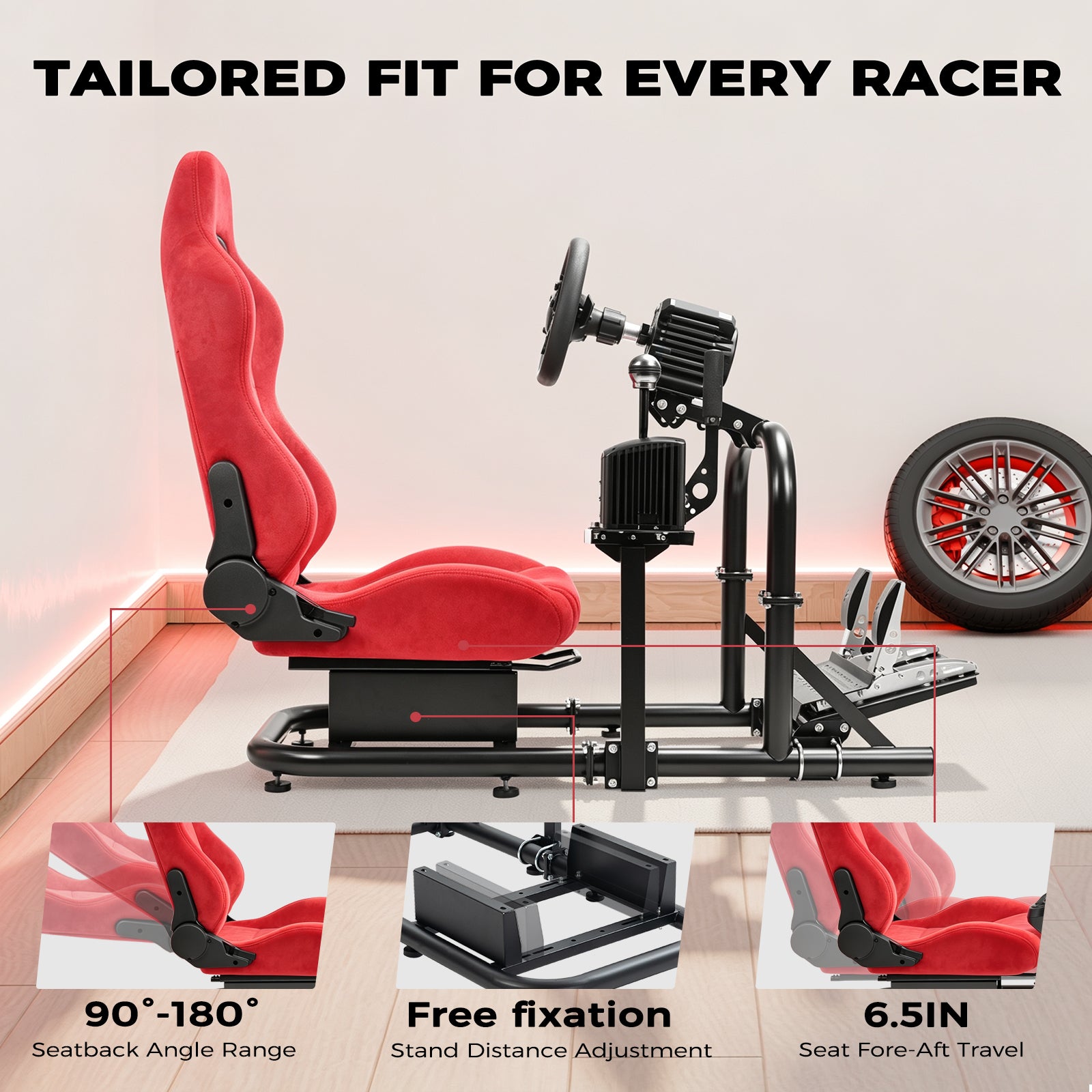 Minneer Racing Simulator Cockpit with Seat Fit Logitech G29 G920 Fanatec CSL-DD No Steering Wheel, Handbrake, Pedals