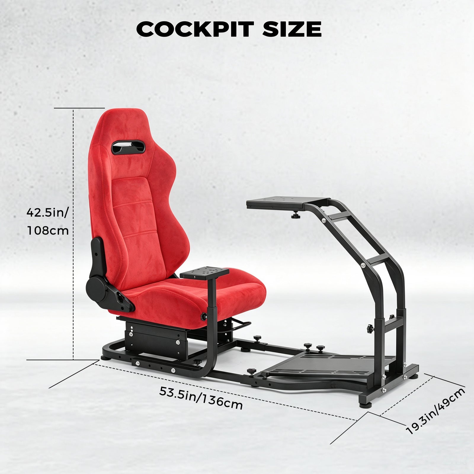 Minneer Driving Sim Cockpit with  Red Suede Seat  Unobstructed Design for Both Legs Fit for Logitech/Thrustmaster G29,G920,G923,G25&T300RS,T80,T150 Adjustable No Steering Wheel, Handbrake, Pedals