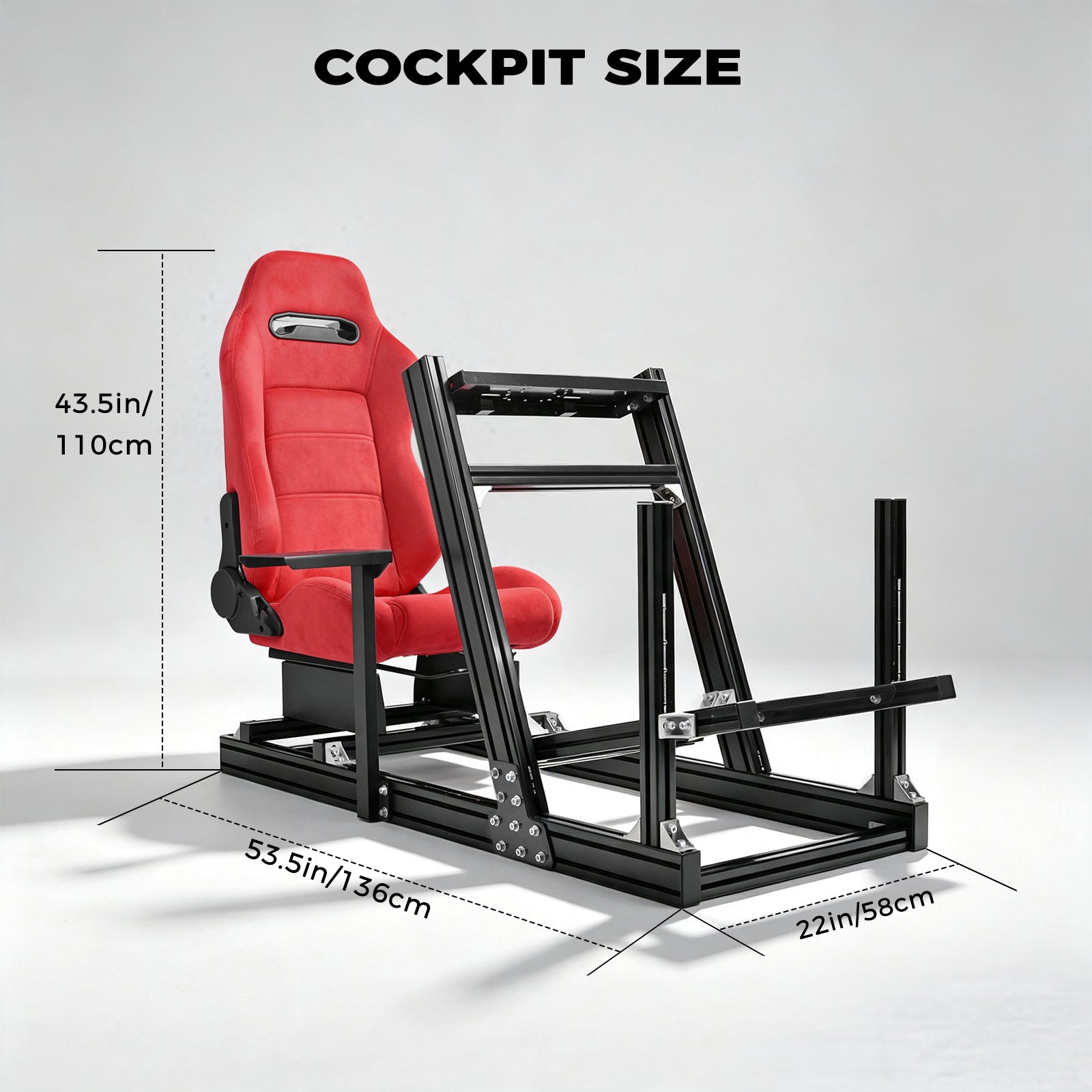 Minneer Racing Simulator Stand With Red Suede Seat, Cockpit Made Of 8040 Aluminum Profiles, Compatible With Fanatec, Moza, Logitech, And Thrustmaster Direct-Drive Steering Wheels; Does Not Include Steering Wheel, Pedals, Or Handbrake.