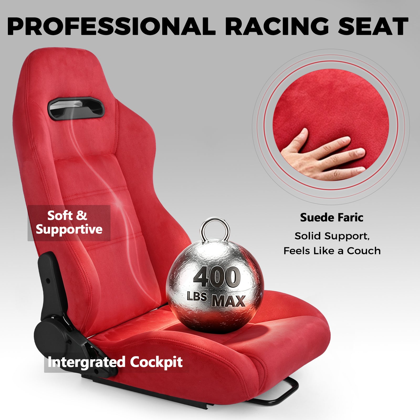 Minneer Racing Steering Wheel Stand with Red Suede Seat Fit for Logitech G29 G920, for Thrustmaster T248, for Fanatec,Gaming Simulator Cockpit, Wheel Pedal Handbrake Not Included