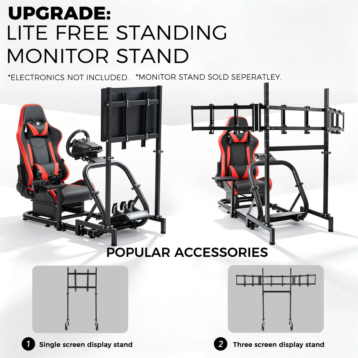 Minneer Racing Simulator Cockpit Pro with Seat Professional Sim Racing Wheel Frame Large Round Tube Fully Adjustable without Pedal Wheel and Handbrake