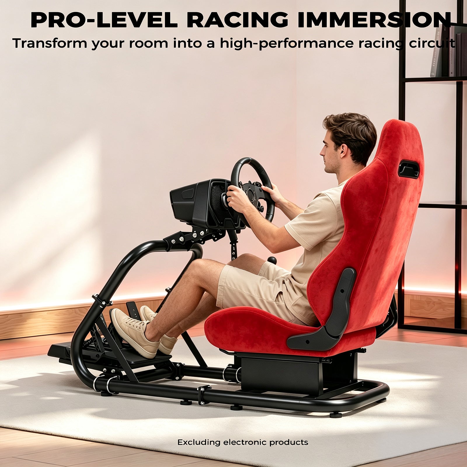 Minneer Racing Steering Wheel Stand with Red Suede Seat Fit for Logitech G29 G920, for Thrustmaster T248, for Fanatec,Gaming Simulator Cockpit, Wheel Pedal Handbrake Not Included