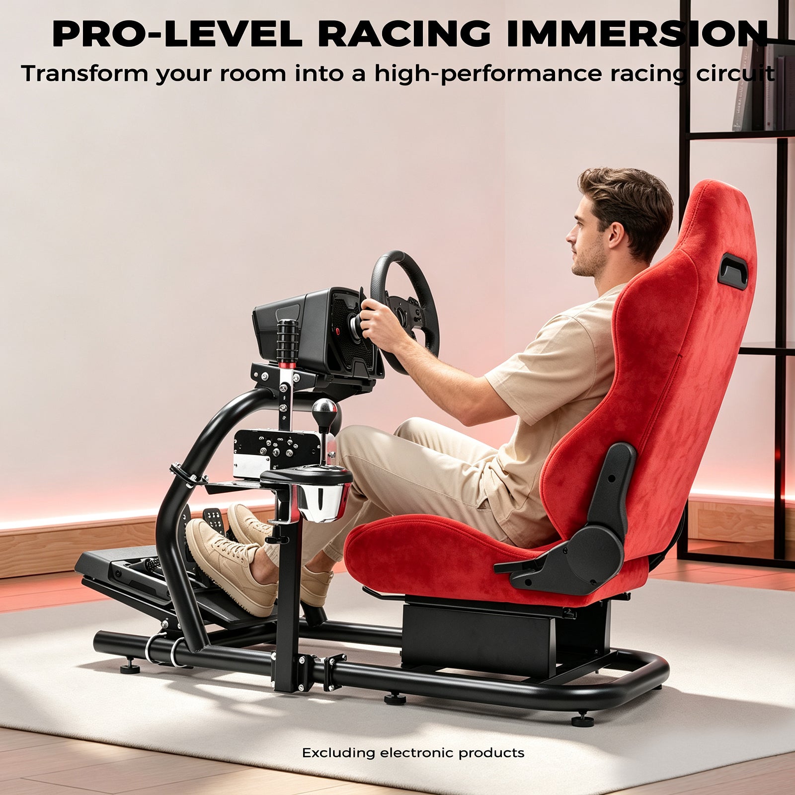 Minneer 50MM Adjustable Racing Cockpit with Red Suede Seat Fit for Logitech G29 G920 G923, for Thrustmaster, for Fanatec Adjustable Racing Wheel Stand, Gaming Race Cockpit Without Steering Wheel Pedal Shifter