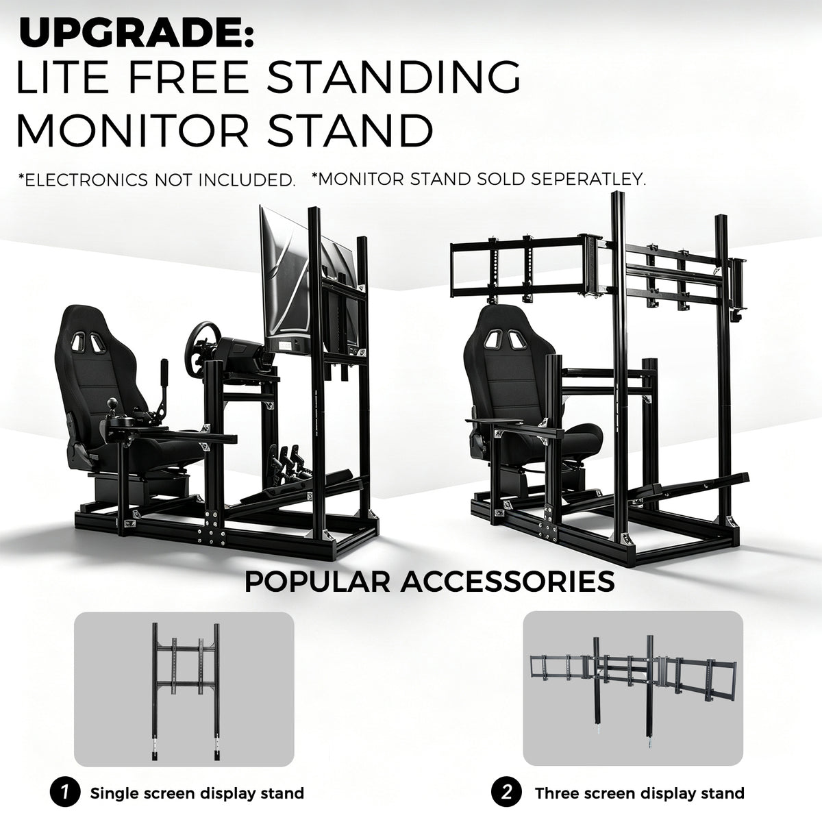 Minneer 4080 Aluminum  Profile Racing Sim Cockpit with Black Seat, Ultra Strength & Rigidity, Fit for Logitech,Thrustmaster, Fanatec G29 G923 T248,  Not Include Steering Wheel,Pedals,Handbrake