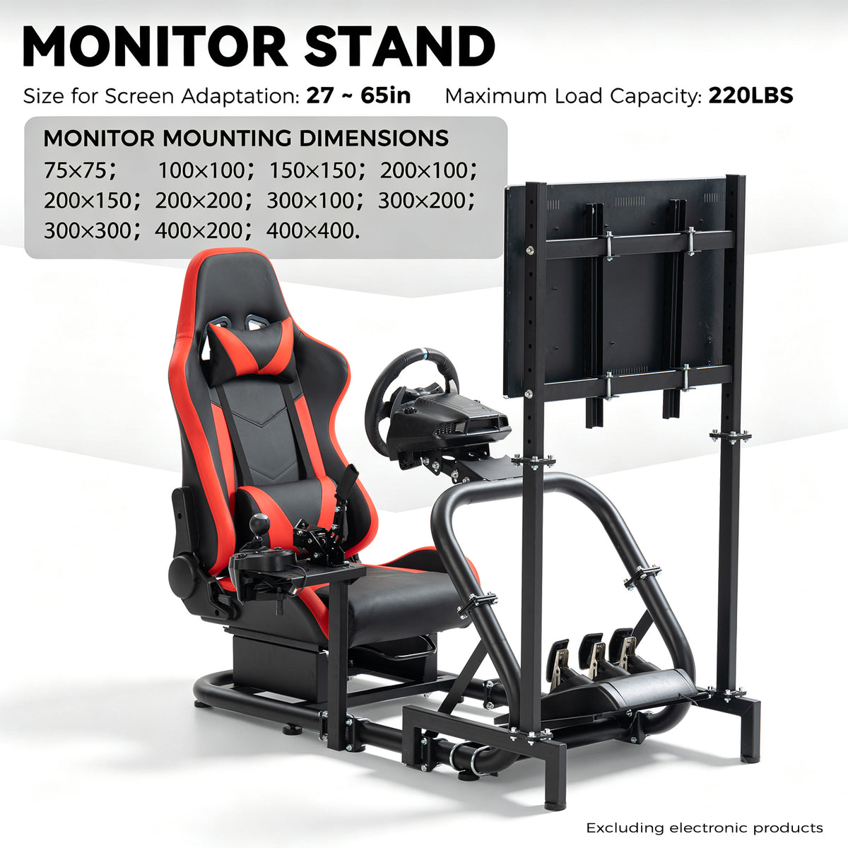 Minneer Immersive Racing Simulator Cockpit with Red Seat and TV Stand, Upgrade&Adjustable, Fit for Logitech/Fanatec/Thrustmaster G29 T248 T300, Steering Wheel Stand Not Included Wheel,Pedal & Handbrake