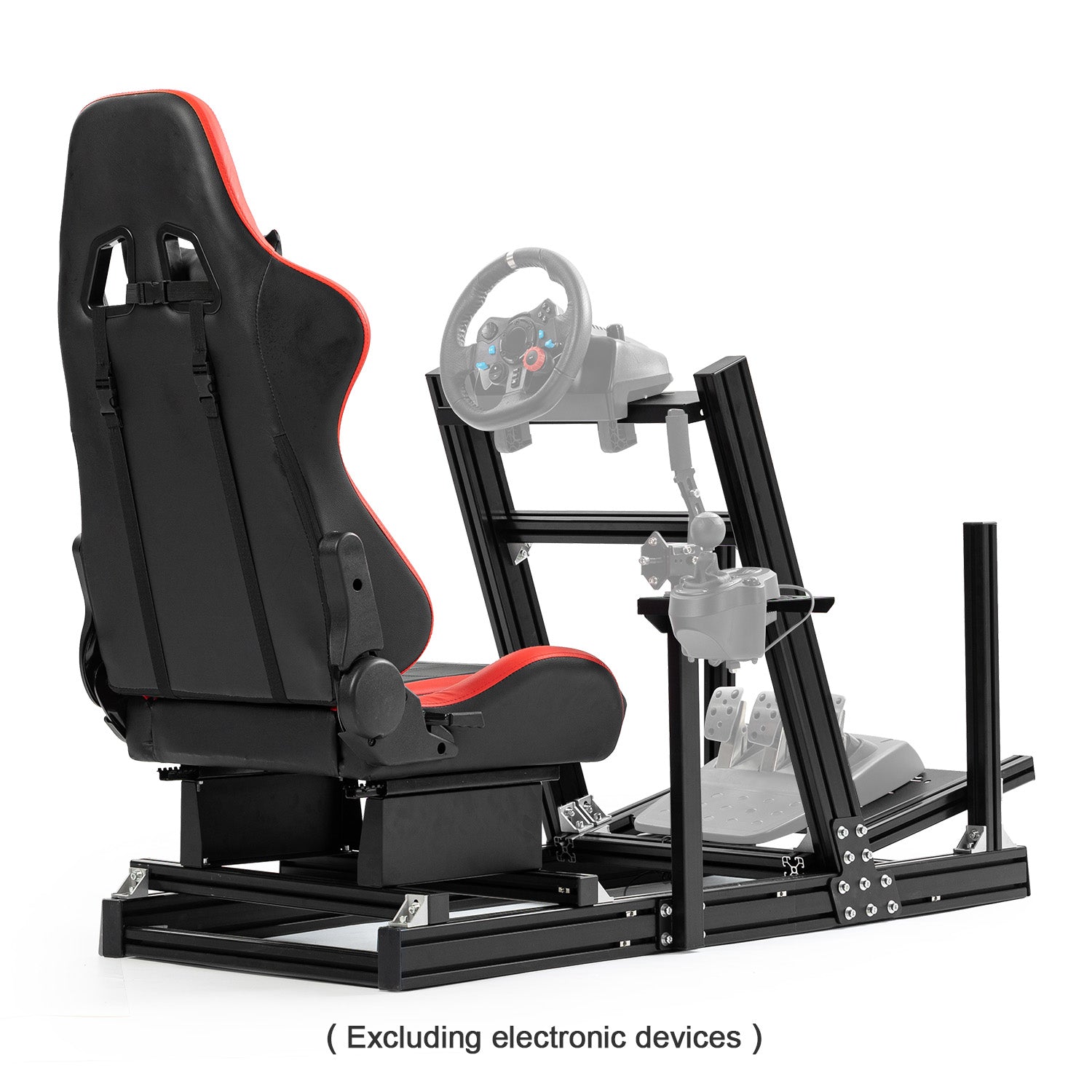 Minneer 4080 Aluminum Profile Racing Simulator Cockpit with Red Seat, Fully Adjustability, Fit for Logitech G920 & G923, Xbox, Thrustmaster T300Rs, Sim Frame 8040, without Steering Wheel, Pedals and Handbrak