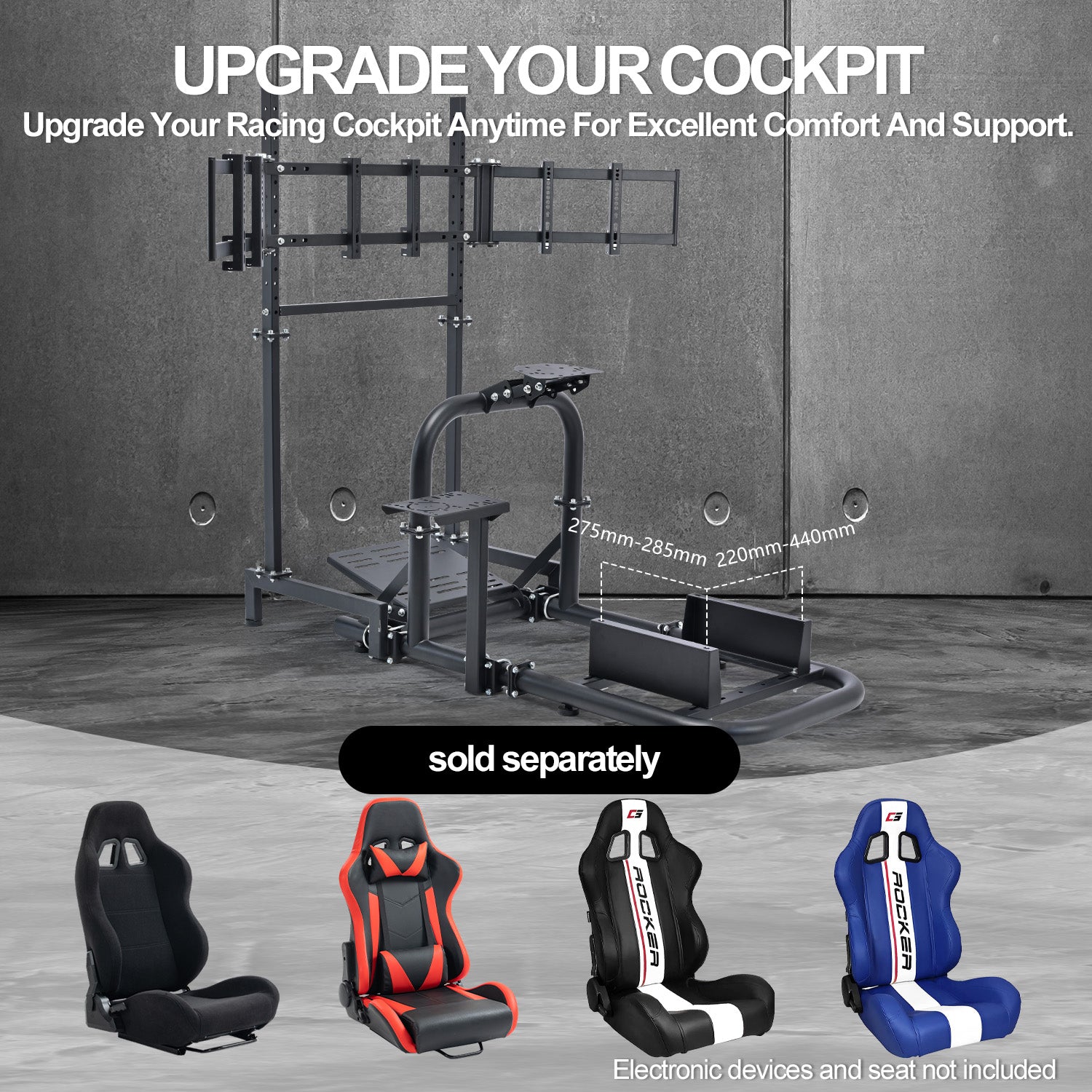 Minneer Driving Simulator Cockpit with Triple Monitor Mount ,Fully Adjustability, Fit for Logitech,Thrustmaster, Fanatec G29 G923 T248,  Not Include Steering Wheel,Pedals,Handbrake