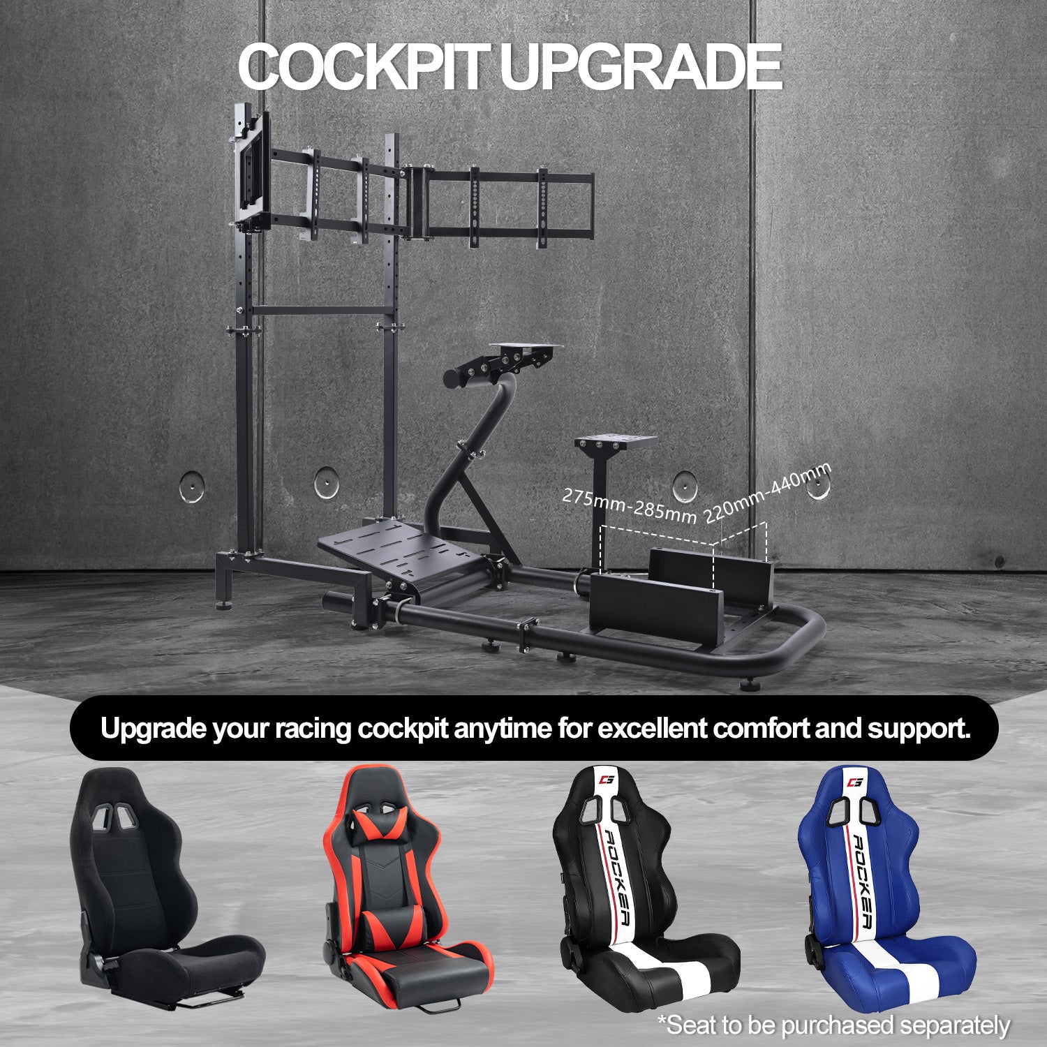 Minneer Racing Sim Cockpit with Triple Monitor Stand, Wide Compatibility, Fit for Logitech,Thrustmaster,G29 G923 T248,  Not Include Steering Wheel,Pedals,Handbrake