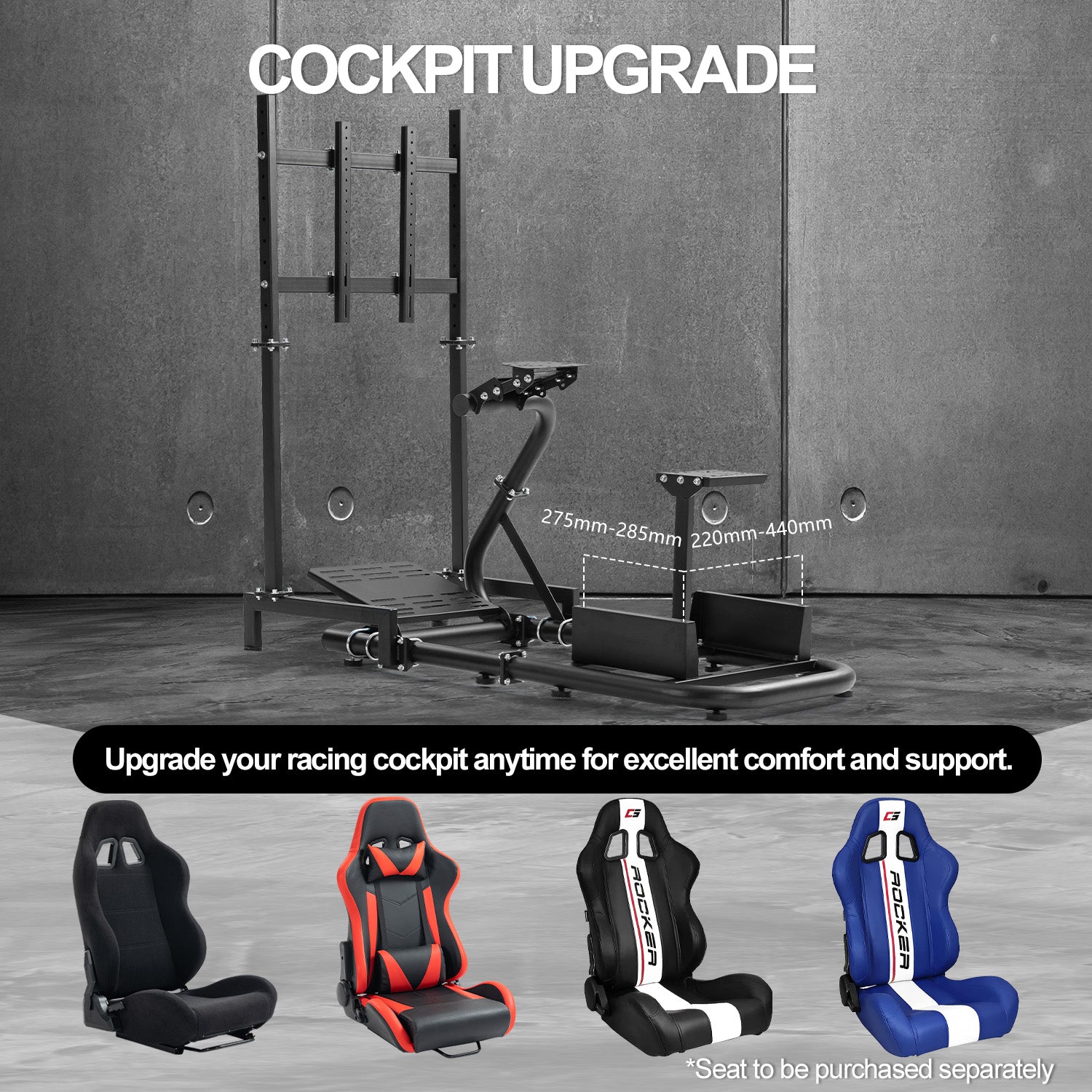 Minneer Racing Sim Cockpit, Fully Adjustability, Fit for Logitech,Thrustmaster,G29 G923 T248,  Not Include Steering Wheel,Pedals,Handbrake