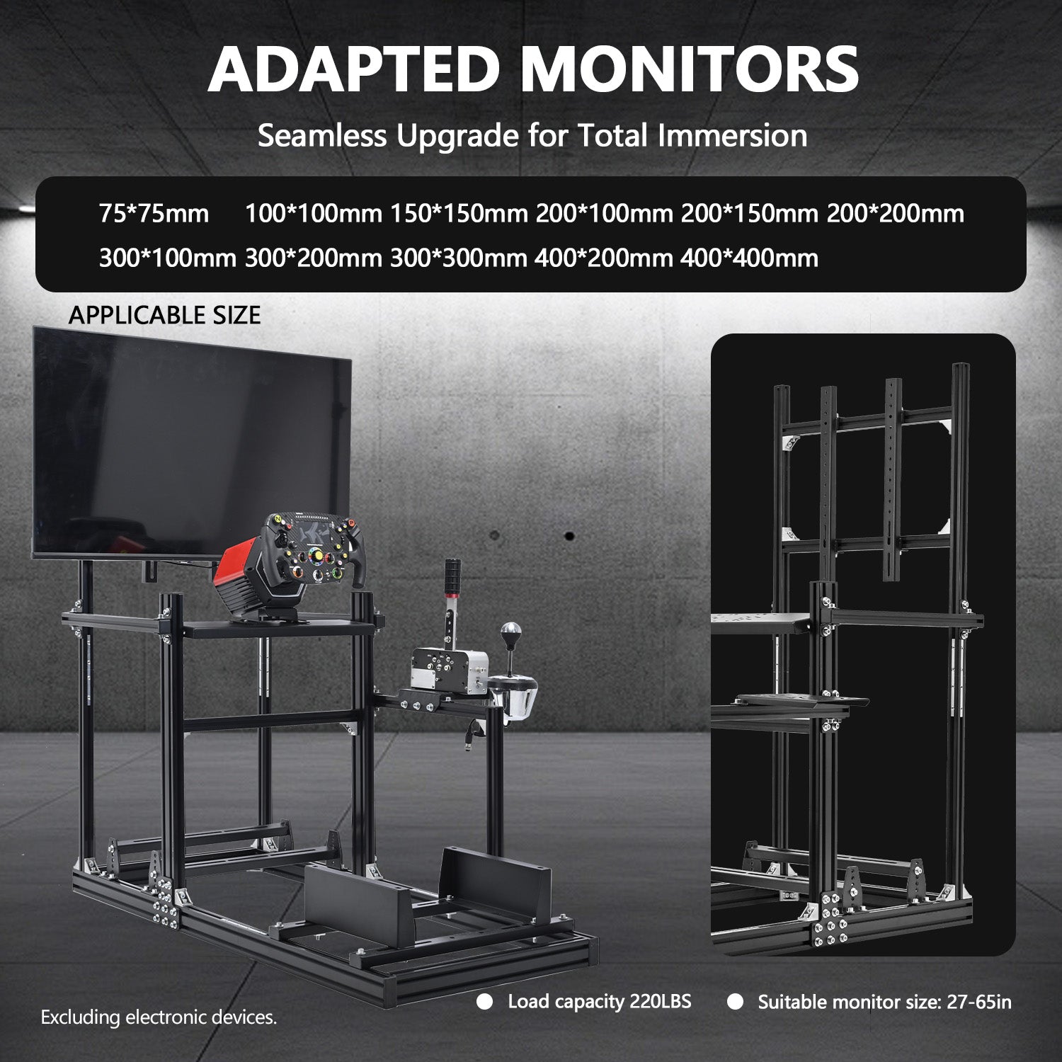 Minneer3060 Aluminum  Profile Racing Sim Cockpit with TV stand, Ultra Strength & Rigidity, Fit for Logitech,Thrustmaster, Fanatec G29 G923 T248,  Not Include Steering Wheel,Pedals,Handbrake
