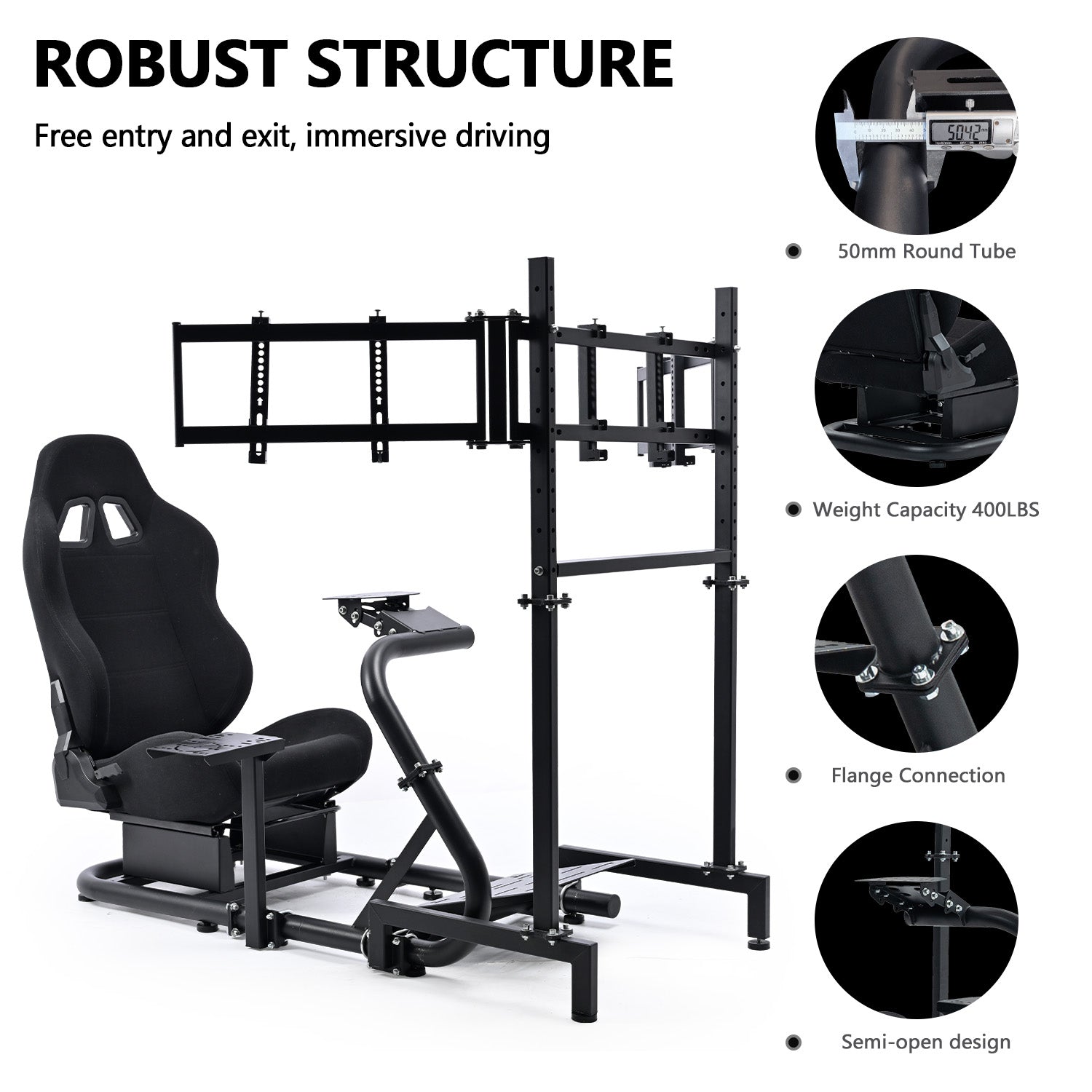 Minneer Racing Sim Cockpit with Red Black and Triple Monitor Stand, Wide Compatibility, Fit for Logitech G29 G923, for Thrustmaster T248,  Not Include Steering Wheel,Pedals,Handbrake