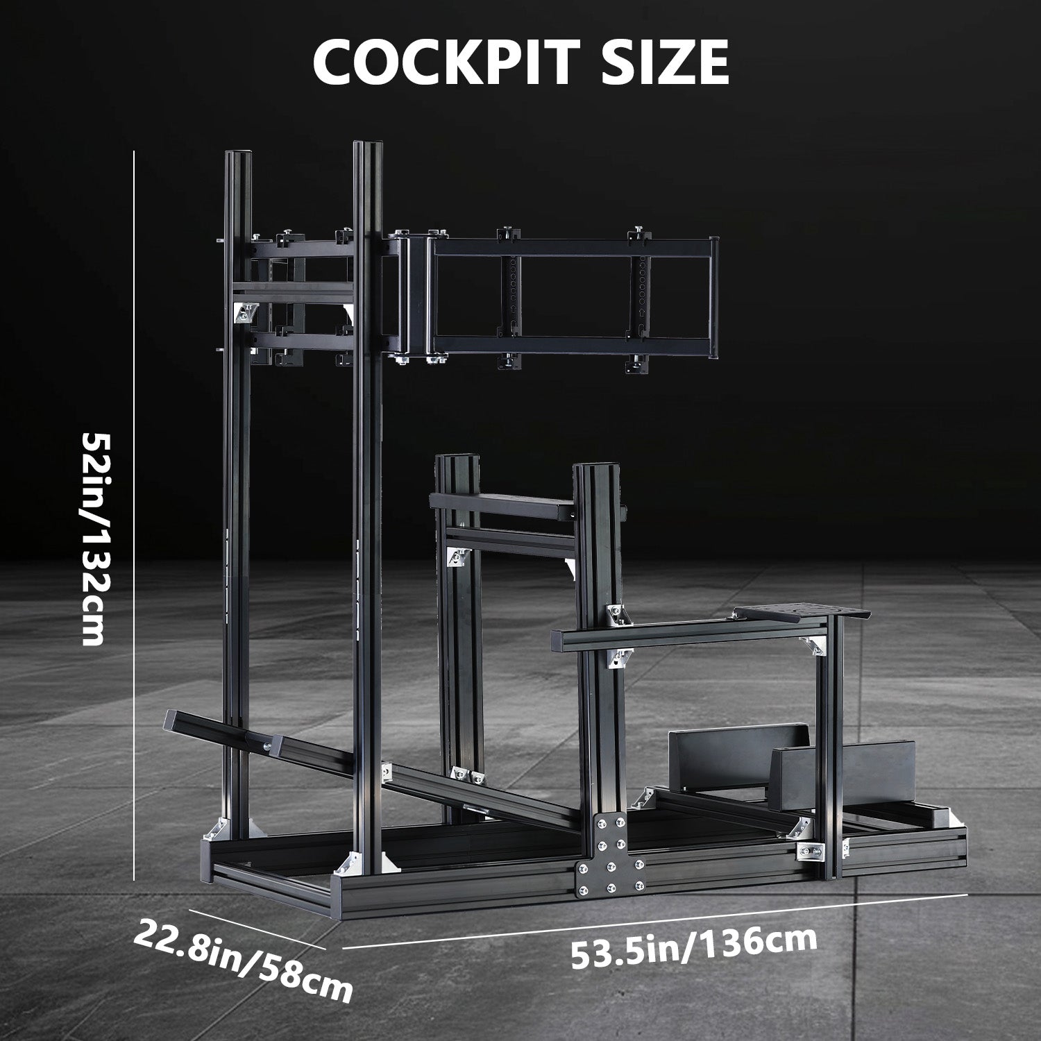 Minneer 4080 Aluminum Profile Racing Simulator Cockpit with  Triple Monitor Mount, Unlimited Adjustment, Fit for Thrustmaster, Fanatec, Moza, Logitech G29 GPro, Not Include Steering Wheel,Pedals,Handbrake