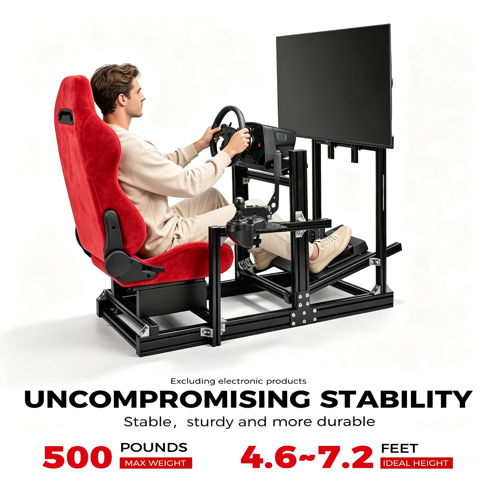 Minneer Racing Simulator Cockpit with Red Suede Seat and Monitor Stand, Fit for Logitech G29 G920 G923, for Thrustmaster, for Fanatec T128, Adjustable Steering Wheel Stand, Not Included Wheel,Pedals and Shifter
