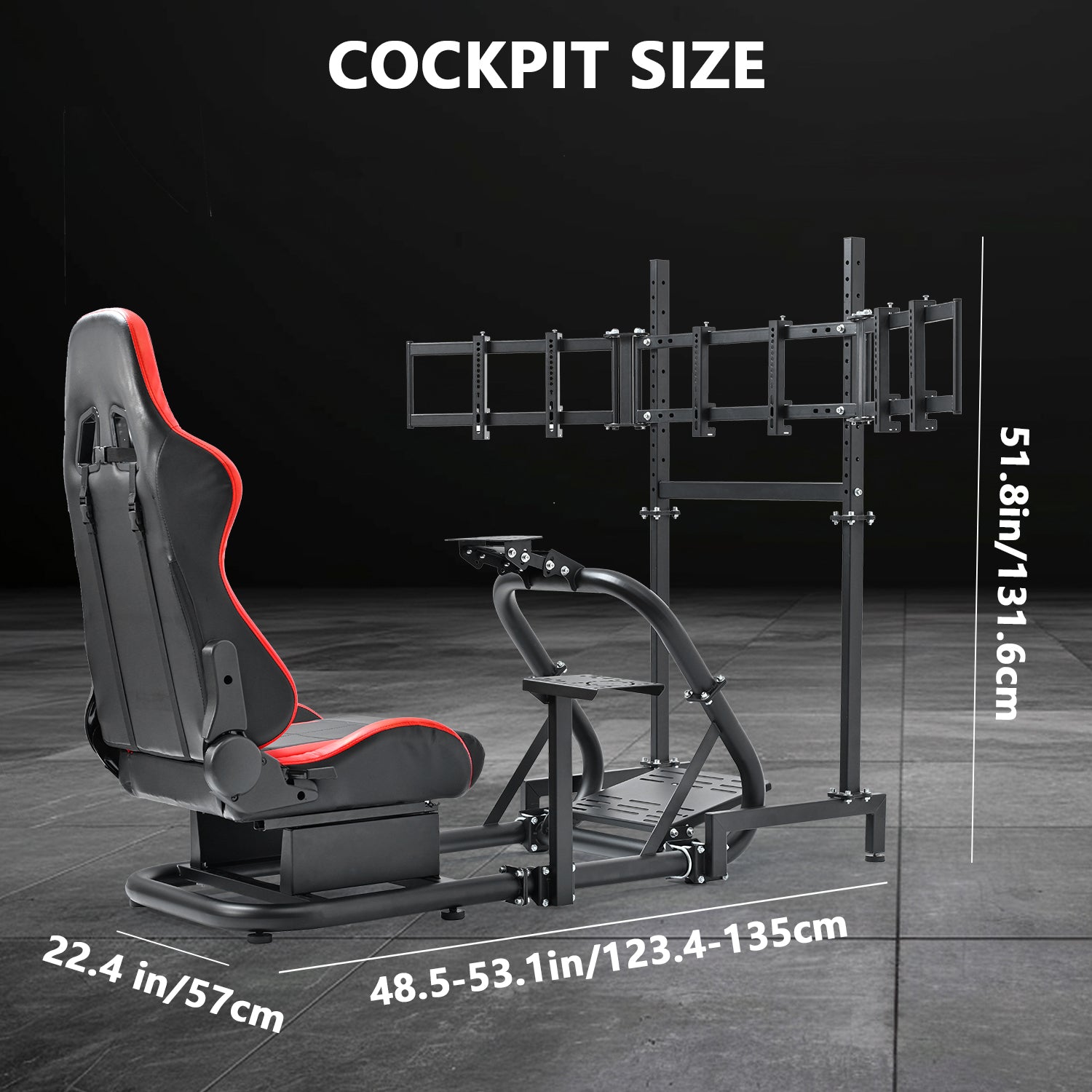 Minneer Racing Simulator Cockpit with Triple Monitor Stand and Red Seat Fit for Logitech/Thrustmaster/Fanatec T500RS TX G29 G920 G923 CSL-DD,  Excludes steering wheel, pedals, monitor and gear shifter