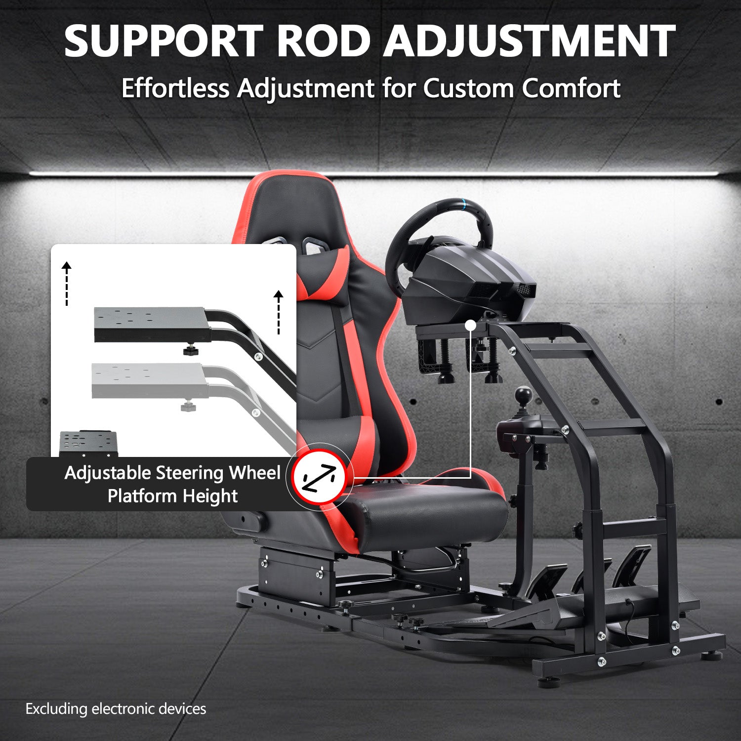 Minneer Driving Sim Cockpit with Red Seat  Unobstructed Design for Both Legs Fit for Logitech/Thrustmaster G29,G920,G923,G25&T300RS,T80,T150 Adjustable No Steering Wheel, Handbrake, Pedals