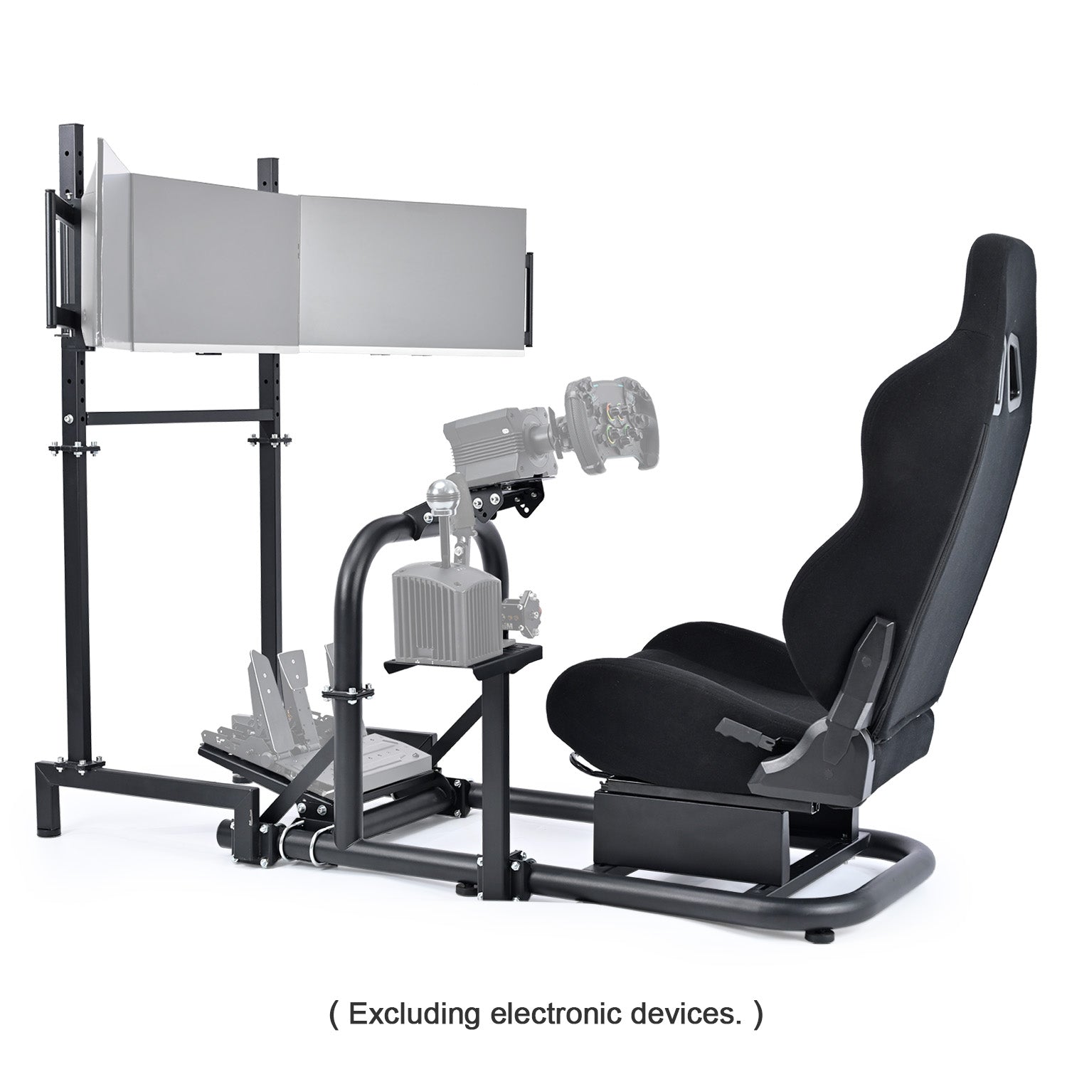 Minneer Racing Sim Cockpit with Triple Monitor Stand and Black Seat, Wide Compatibility, Fit for Logitech,Thrustmaster, Fanatec G29 G923 T248,  Not Include Steering Wheel,Pedals,Handbrake