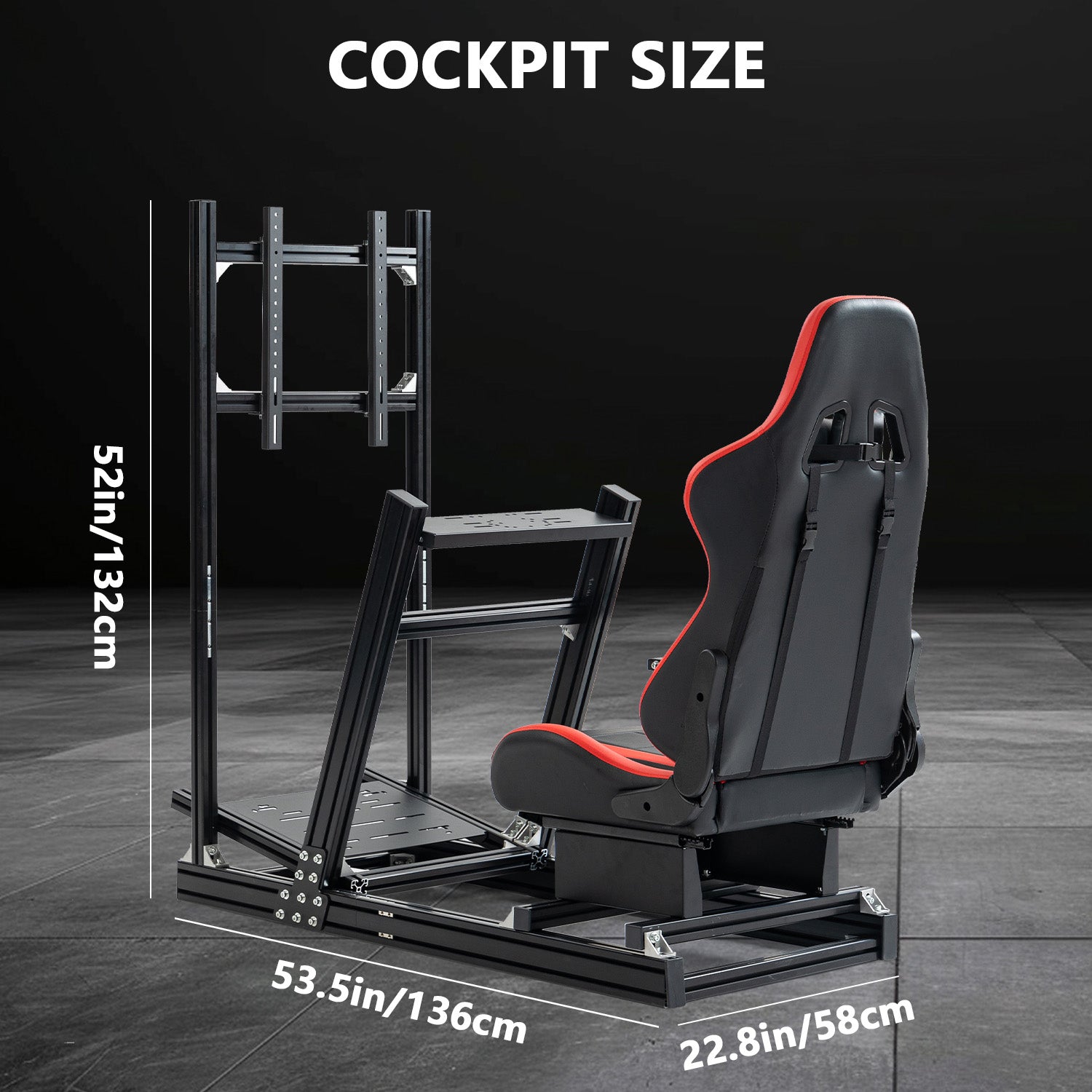 Minneer 8040 Aluminum Profile Racing Simulator Cockpit with Red Seat and Monitor Stand, Fully Adjustability, Fit for Logitech, Thrustmaster, Fanatec G29 G920 T248, Not Include Steering Wheel,Pedals,Handbrake,Monitor