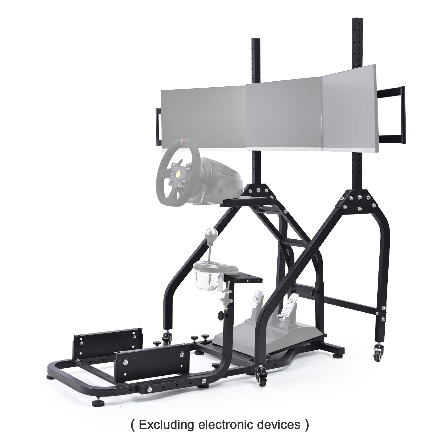 Minneer Steering Wheel Stand Racing Cockpit with Triple Monitor stand ,Unobstructed Design for Both Legs,Fit for Logitech/Thrustmaster G29,G920,G923,G25&T300RS,T80,T150 Adjustable, No Steering Wheel, Handbra