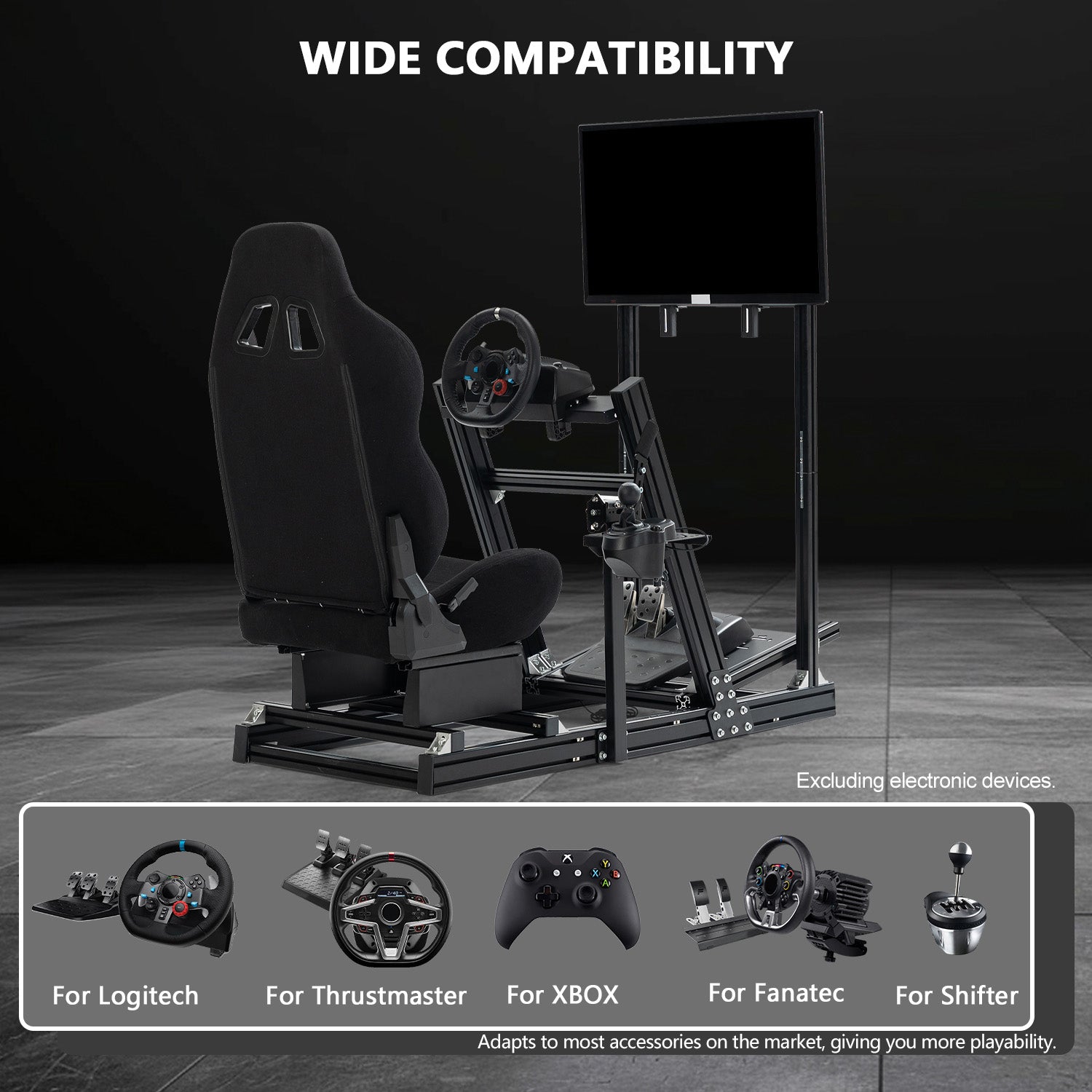 Minneer 4080 Aluminum Profile Racing Simulator Cockpit with Red Seat and Monitor Stand, Fully Adjustability, Fit  for Logitech G920 & G923, Xbox, Thrustmaster T300Rs, Sim Frame 8040, without Steering Wheel, Pedals, Handbrak and Monitor