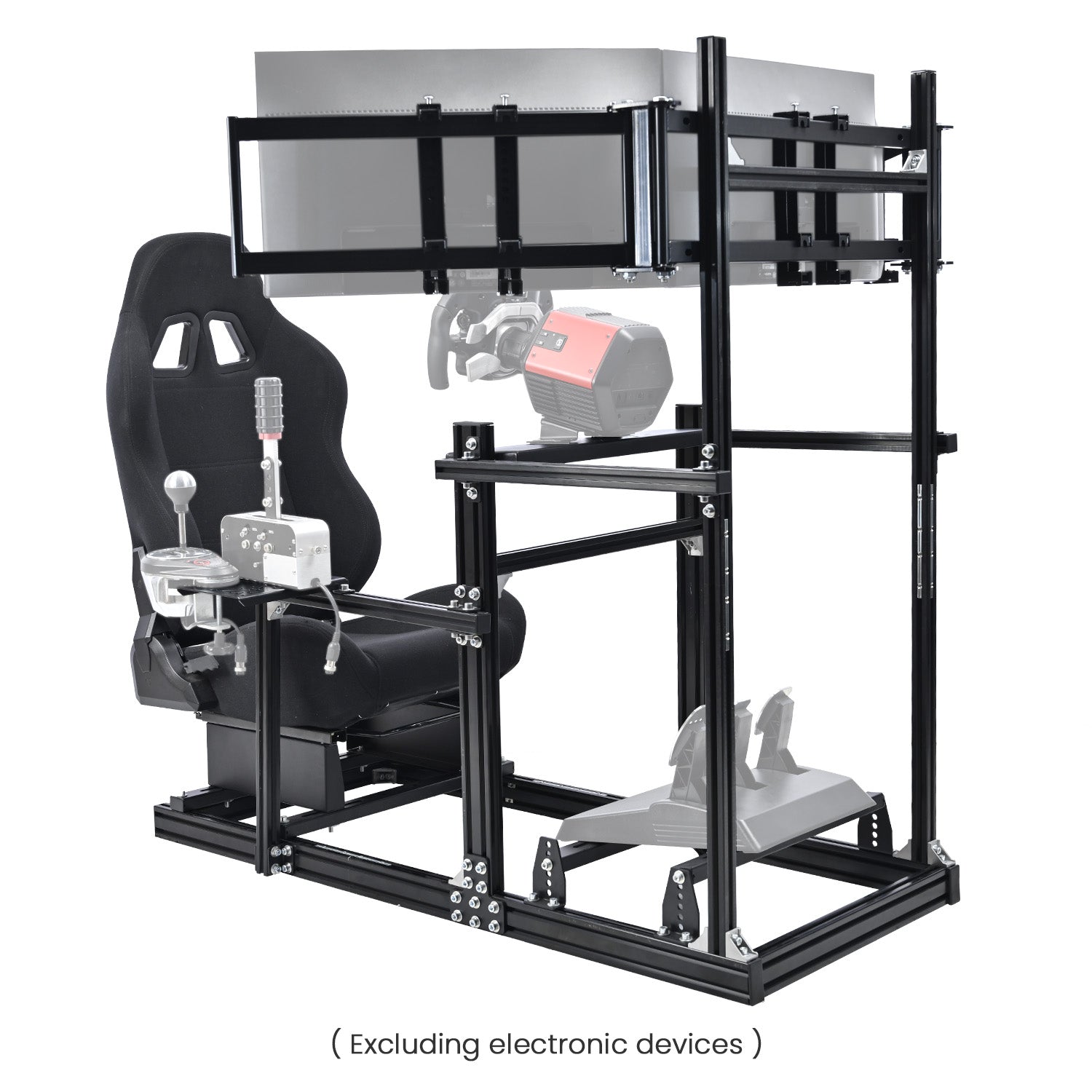 Minneer 3060 Aluminum Profiles Racing Simulator Cockpit with Black Seat and Triple Monitor Stand , Fully Adjustable, Fit for Logitech G29 G923, Steering Wheel, Pedals, and Hand Brake Not Included